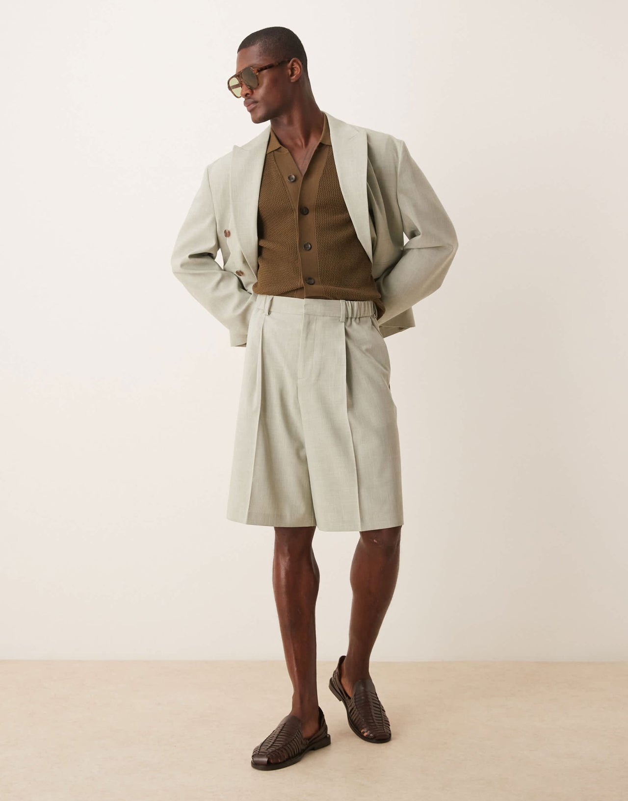 ASOS DESIGN linen look wide suit short in sage green - ASOS Sample Sale
