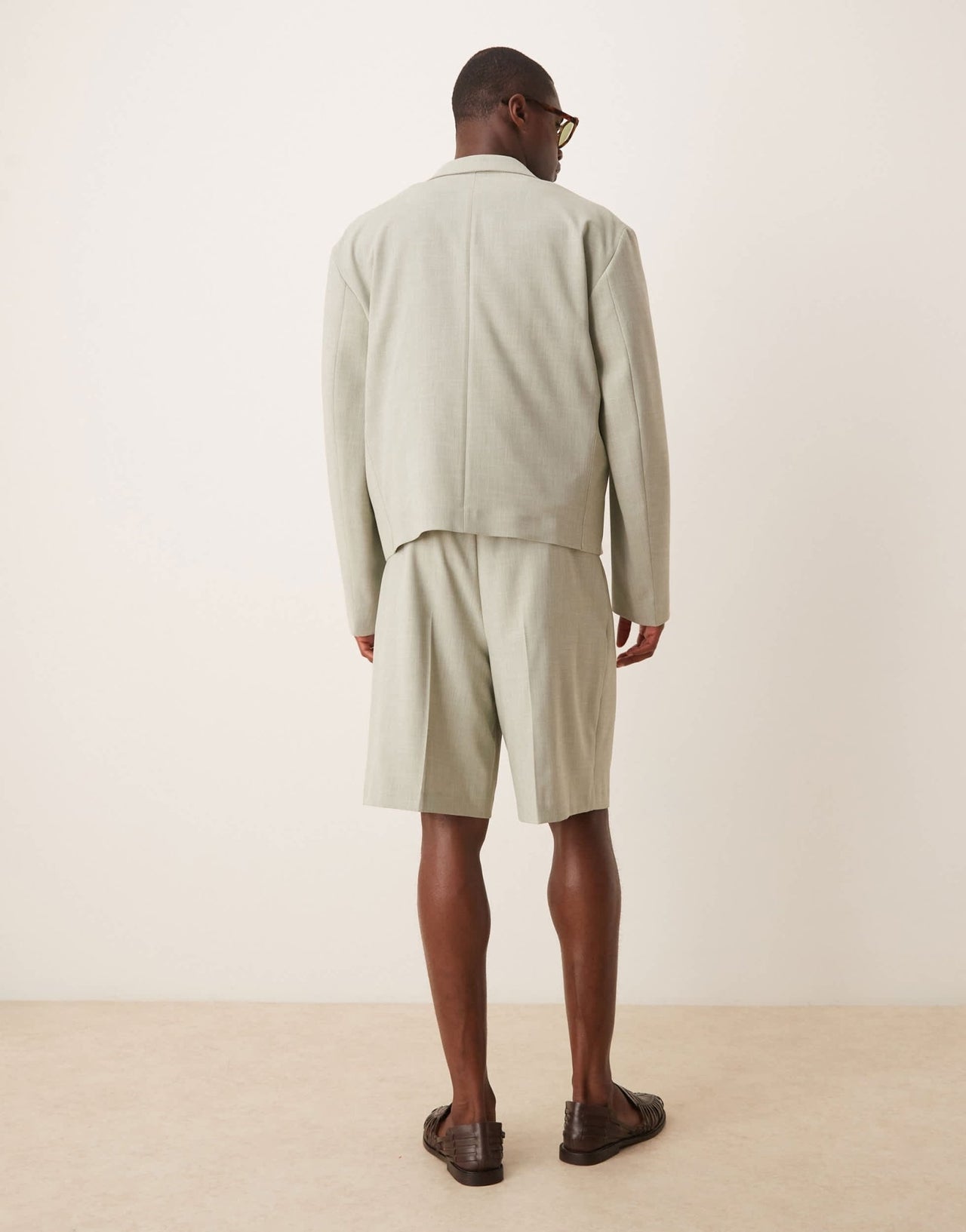 ASOS DESIGN linen look wide suit short in sage green - ASOS Sample Sale