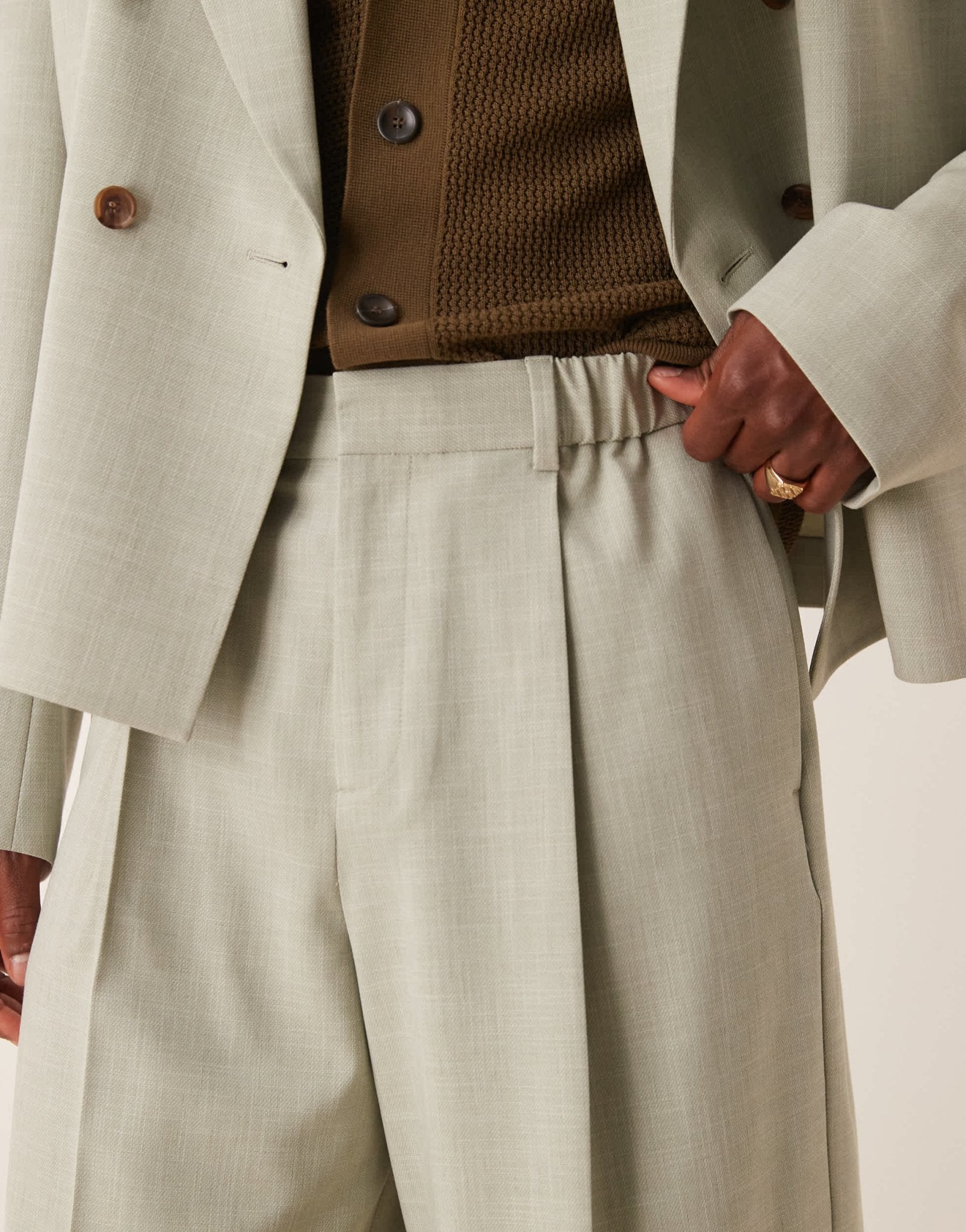 ASOS DESIGN linen look wide suit short in sage green - ASOS Sample Sale