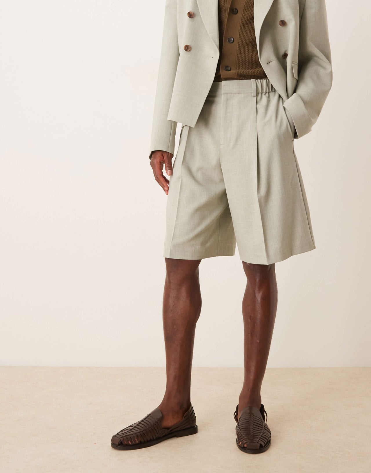 ASOS DESIGN linen look wide suit short in sage green - ASOS Sample Sale