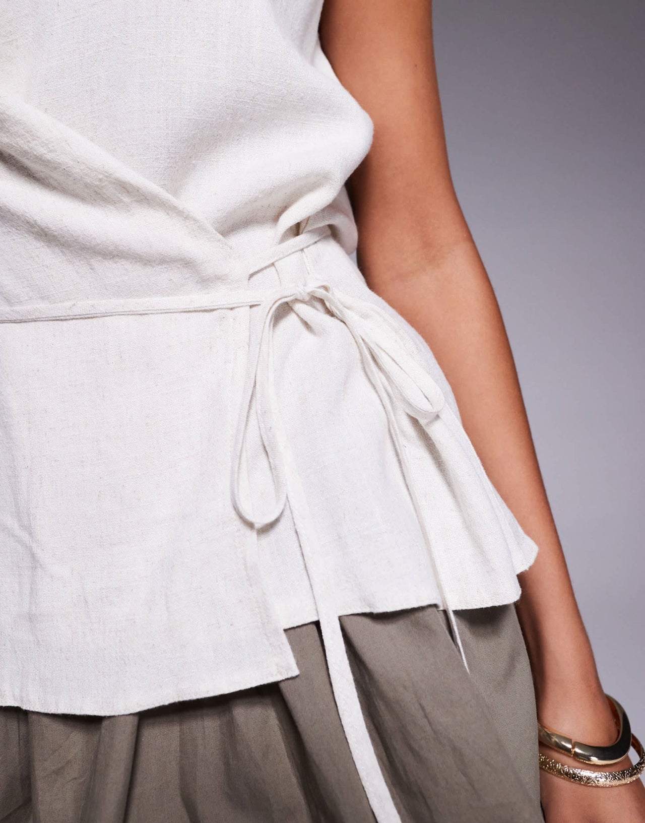 ASOS DESIGN linen look wrap over sleeveless blouse in cream - ASOS Sample Sale