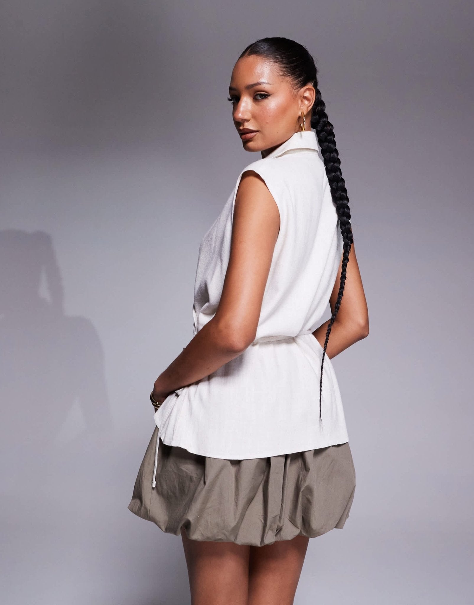 ASOS DESIGN linen look wrap over sleeveless blouse in cream - ASOS Sample Sale
