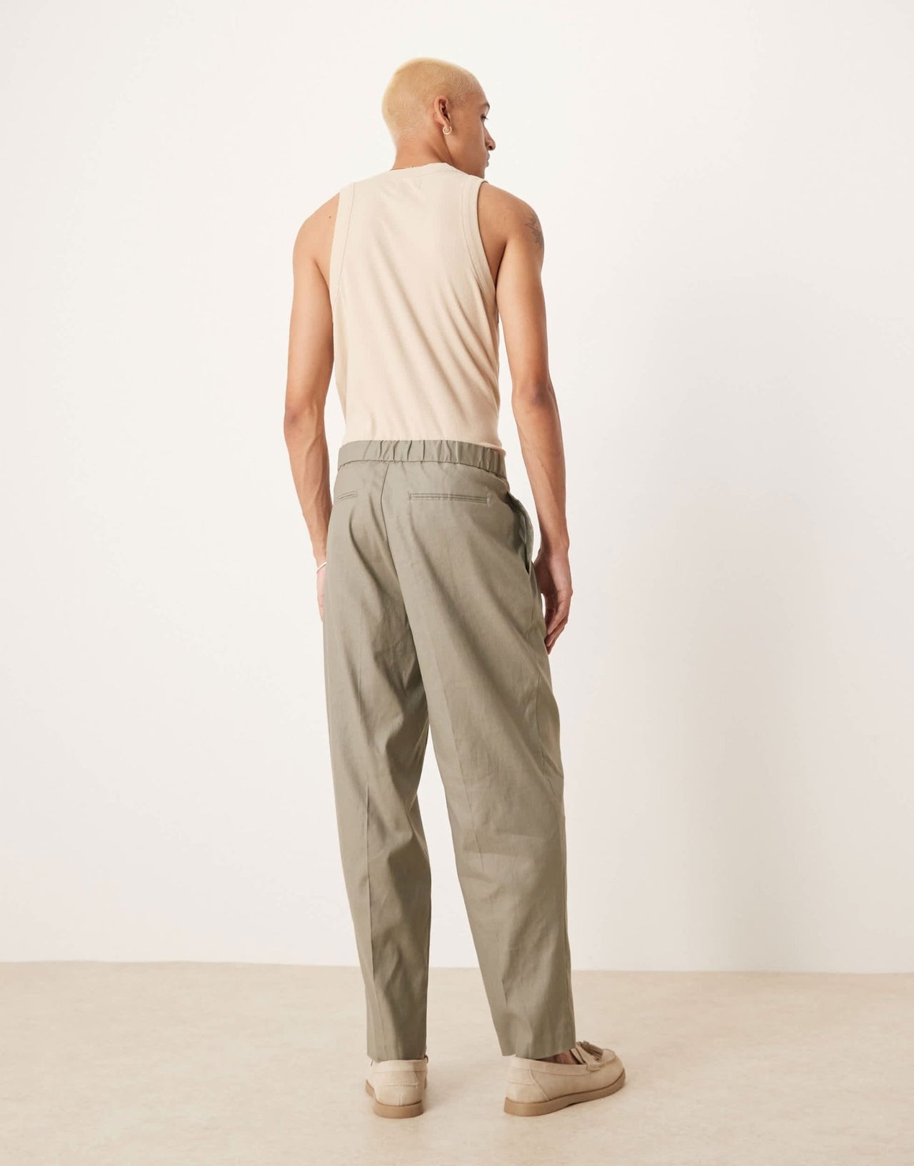 ASOS DESIGN linen mix oversized tapered suit trousers in khaki - ASOS Sample Sale