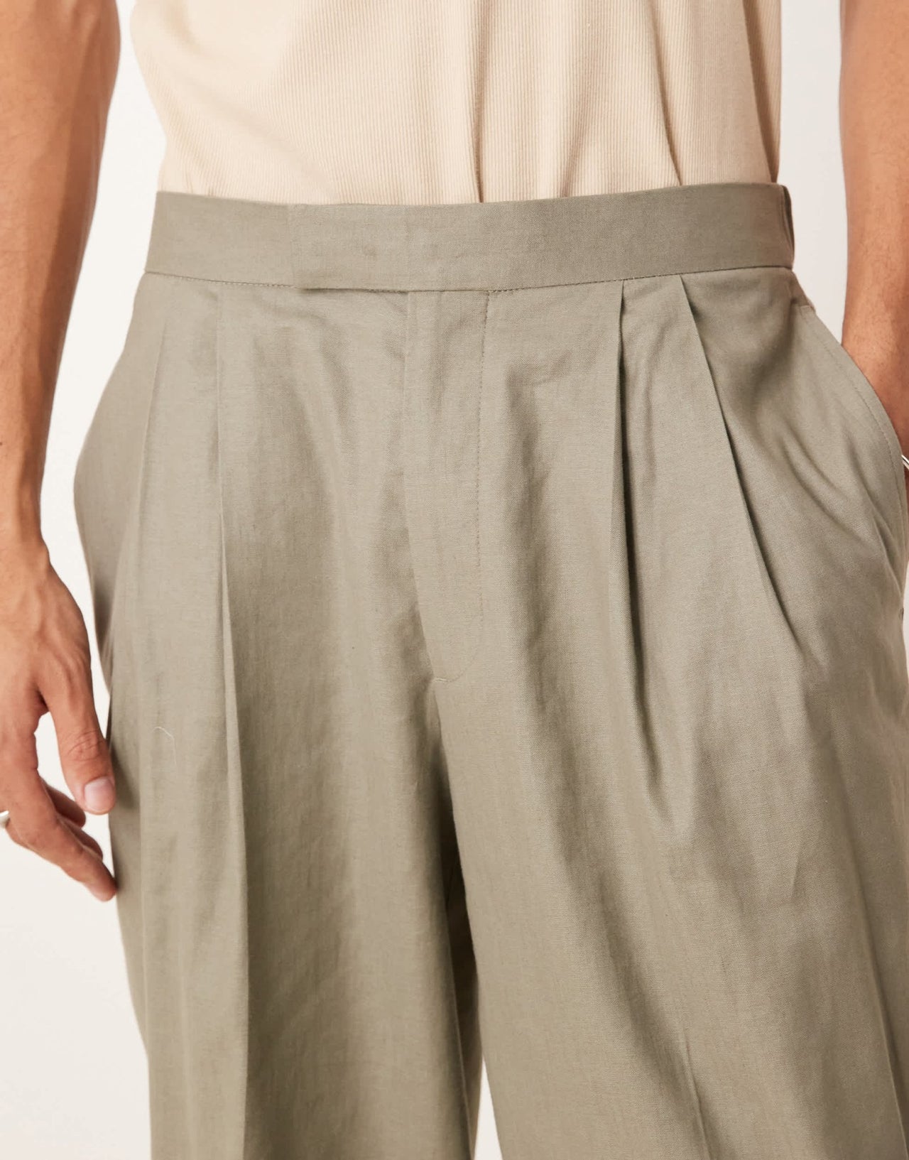 ASOS DESIGN linen mix oversized tapered suit trousers in khaki - ASOS Sample Sale