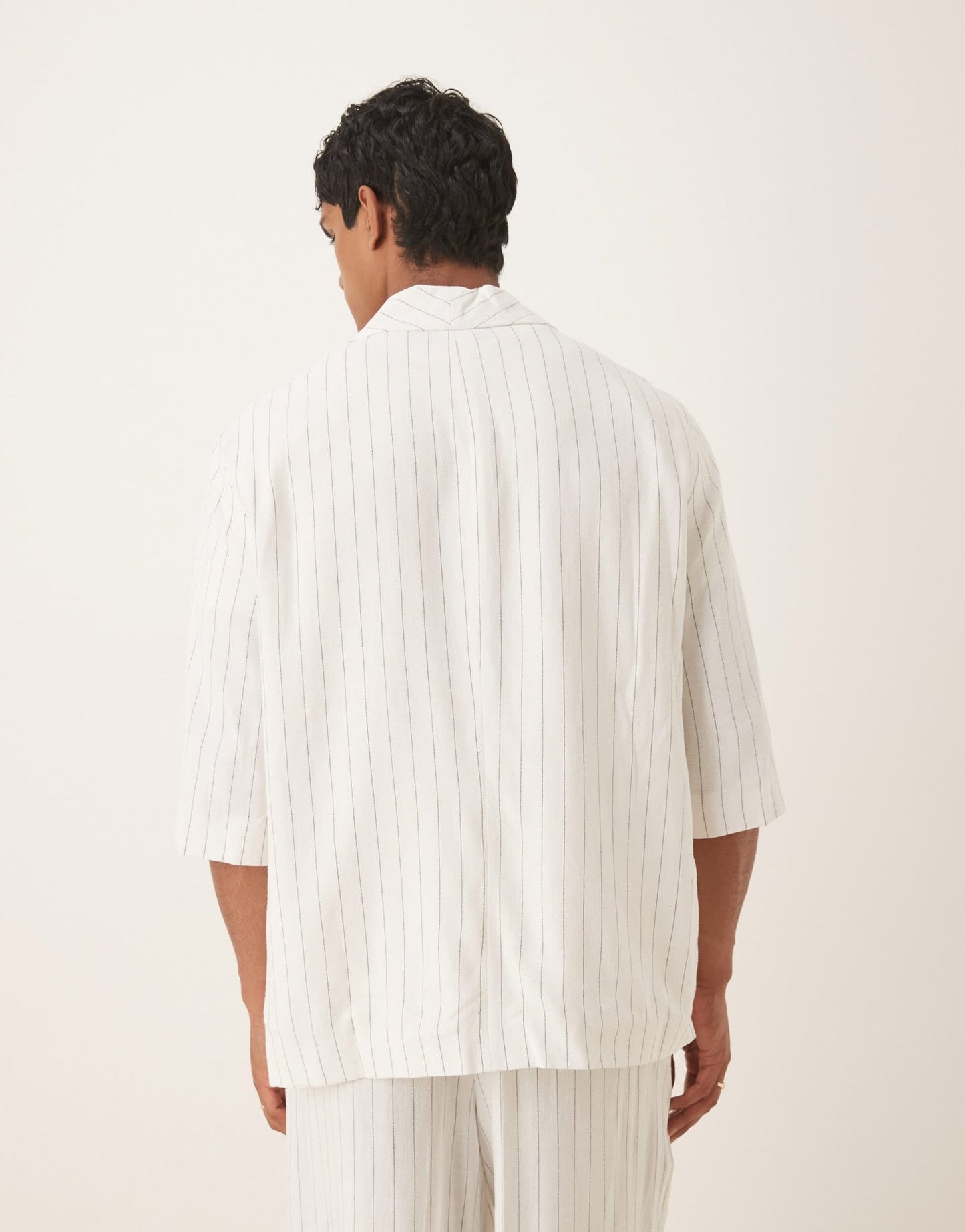 ASOS DESIGN linen mix slouchy oversized suit jacket in white pinstripe - ASOS Sample Sale