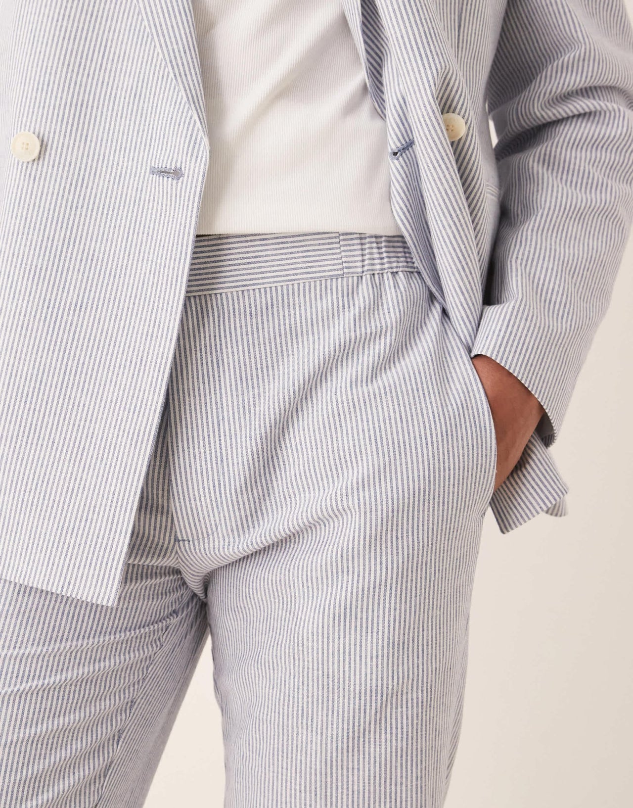 ASOS DESIGN linen mix straight leg suit trousers in blue pinstripe - ASOS Sample Sale