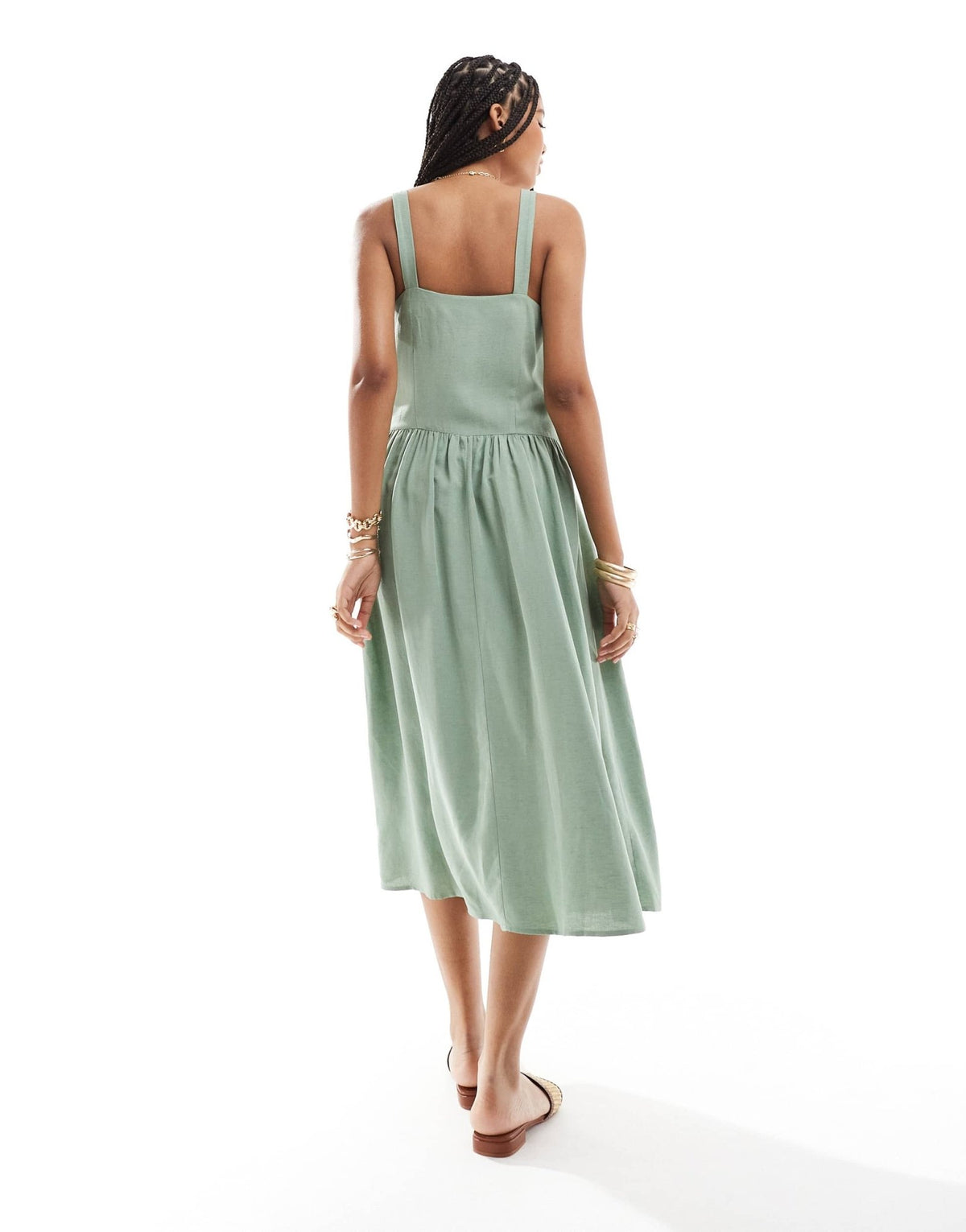ASOS DESIGN linen natural button through midi dress with pockets in khaki - ASOS Sample Sale