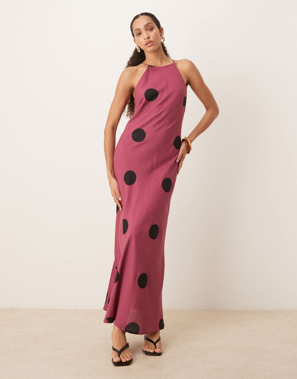 ASOS DESIGN linen racer maxi sundress in purple spot - ASOS Sample Sale