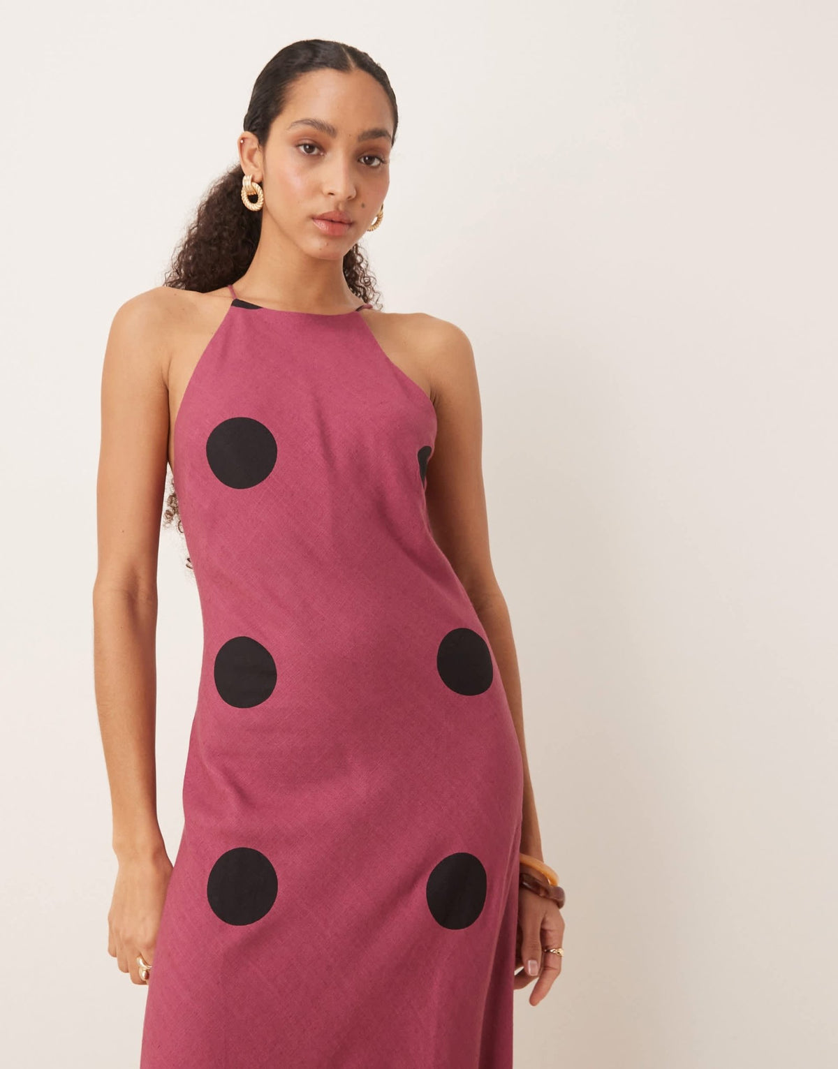 ASOS DESIGN linen racer maxi sundress in purple spot - ASOS Sample Sale