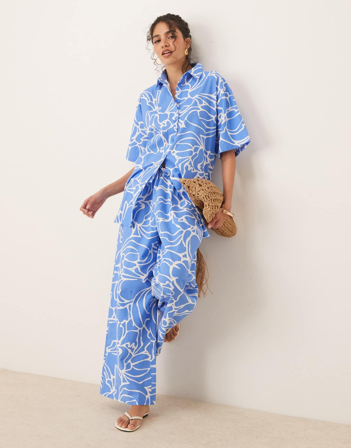 ASOS DESIGN linen shirt co-ord in blue abstract print - ASOS Sample Sale