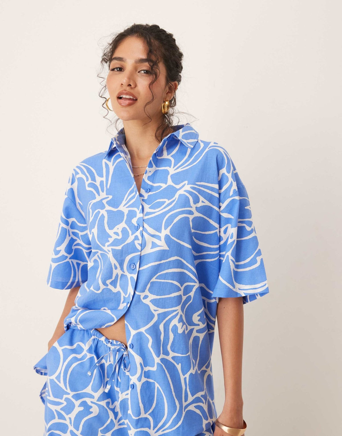 ASOS DESIGN linen shirt co-ord in blue abstract print - ASOS Sample Sale
