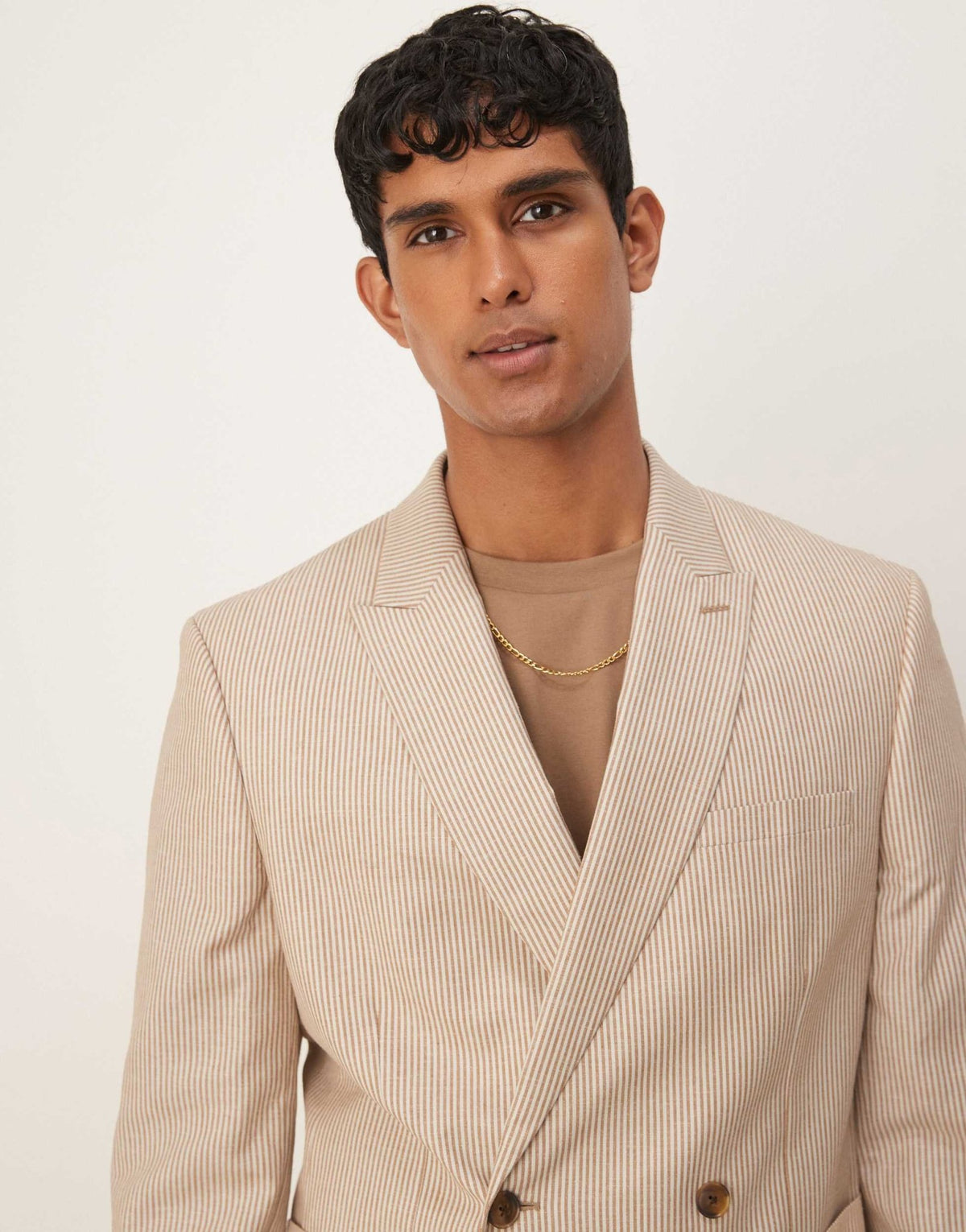 ASOS DESIGN linen slim suit jacket in stone stripe - ASOS Sample Sale
