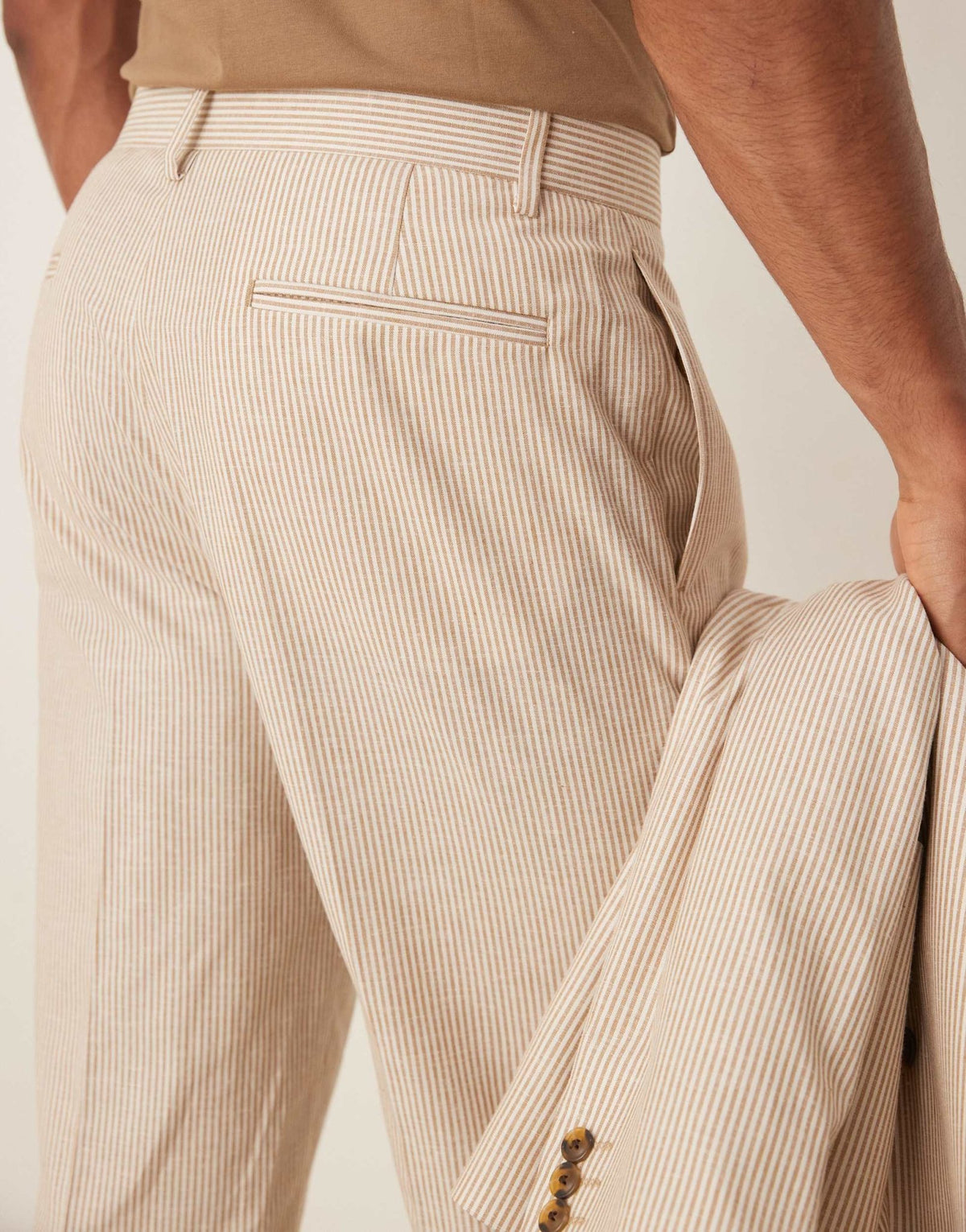 ASOS DESIGN linen straight leg suit trousers in stone stripe - ASOS Sample Sale