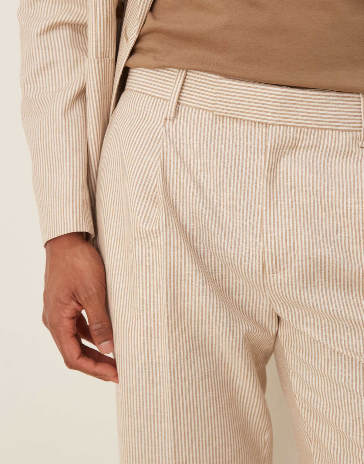 ASOS DESIGN linen straight leg suit trousers in stone stripe - ASOS Sample Sale