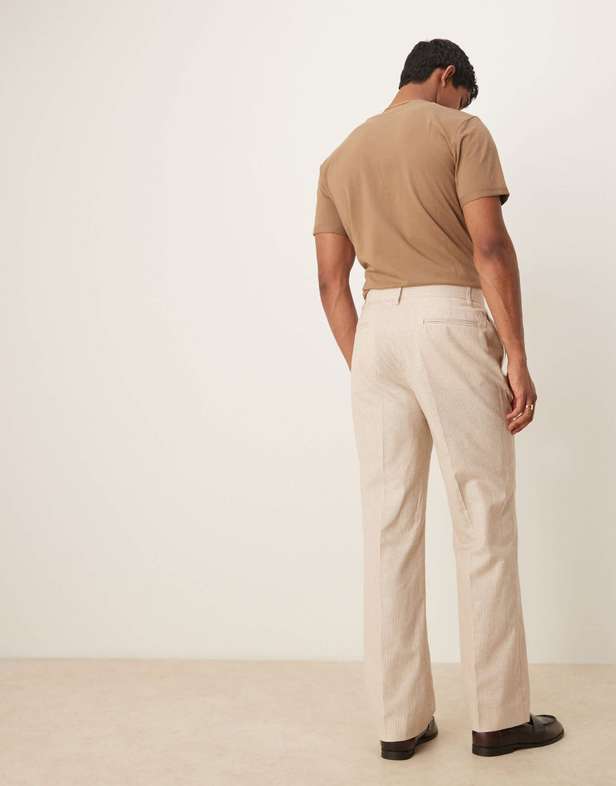 ASOS DESIGN linen straight leg suit trousers in stone stripe - ASOS Sample Sale