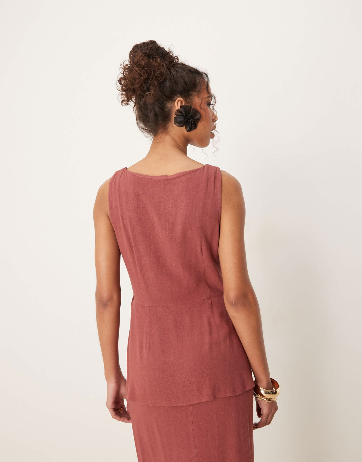 ASOS DESIGN linen waistcoat detail midi dress in apple butter - ASOS Sample Sale