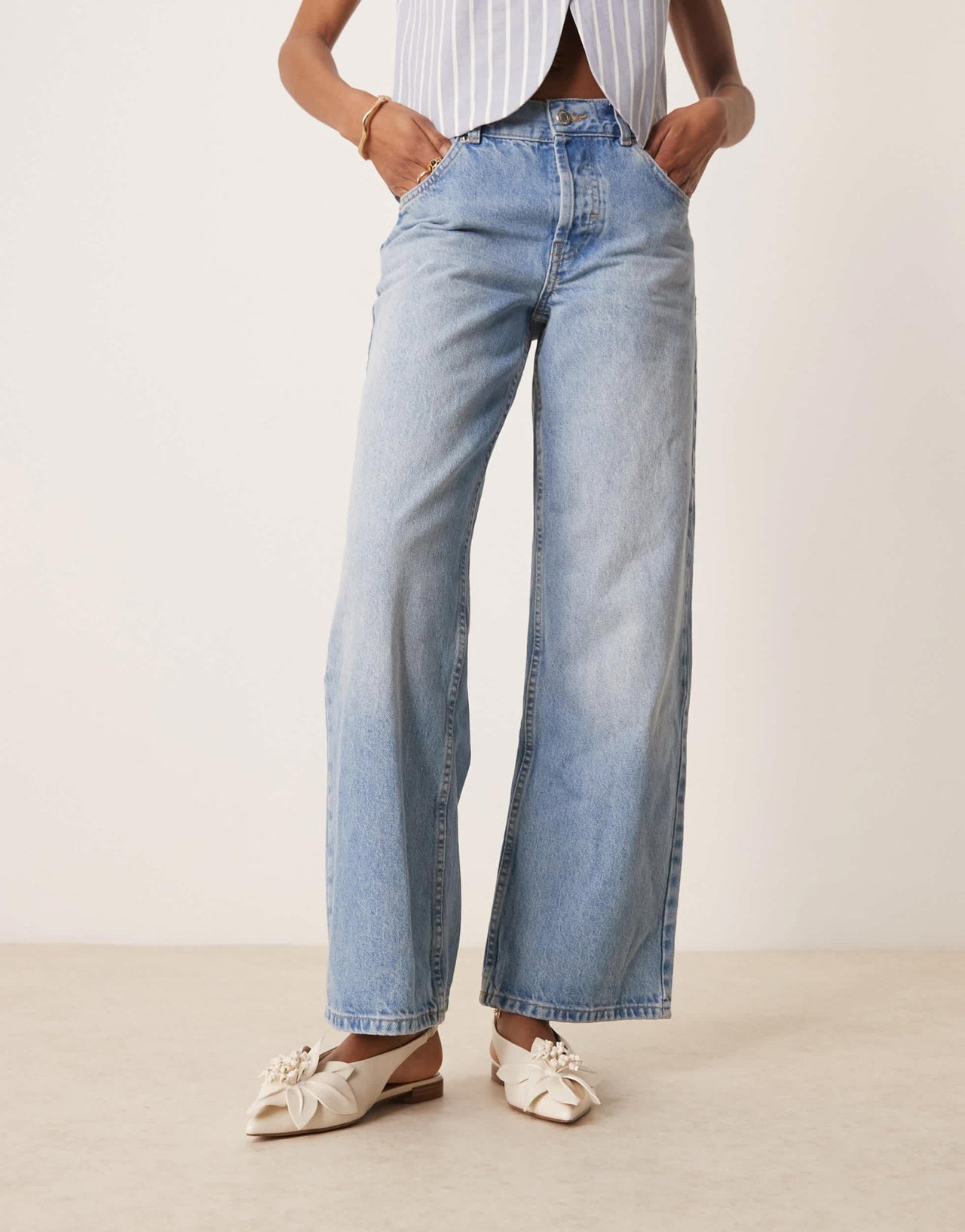 ASOS DESIGN Livia point - toe flower slingback ballets in off - white - ASOS Sample Sale