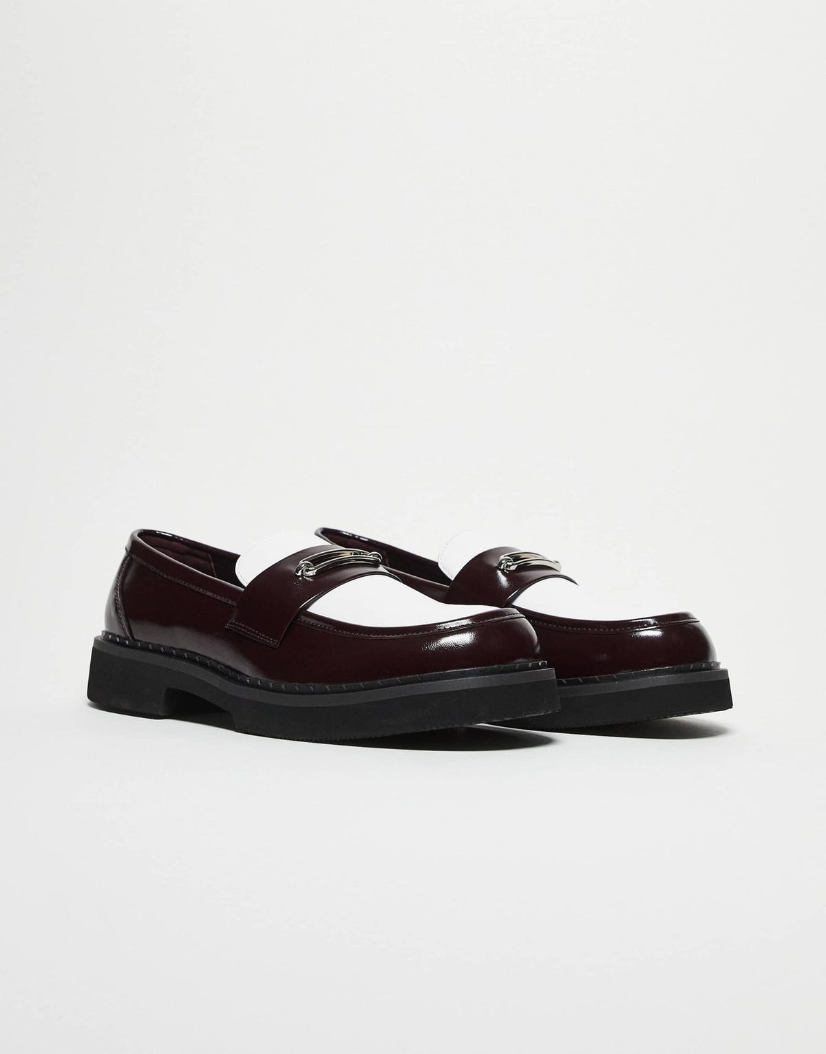 ASOS DESIGN loafers in burgundy and white with silver hardware - ASOS Sample Sale