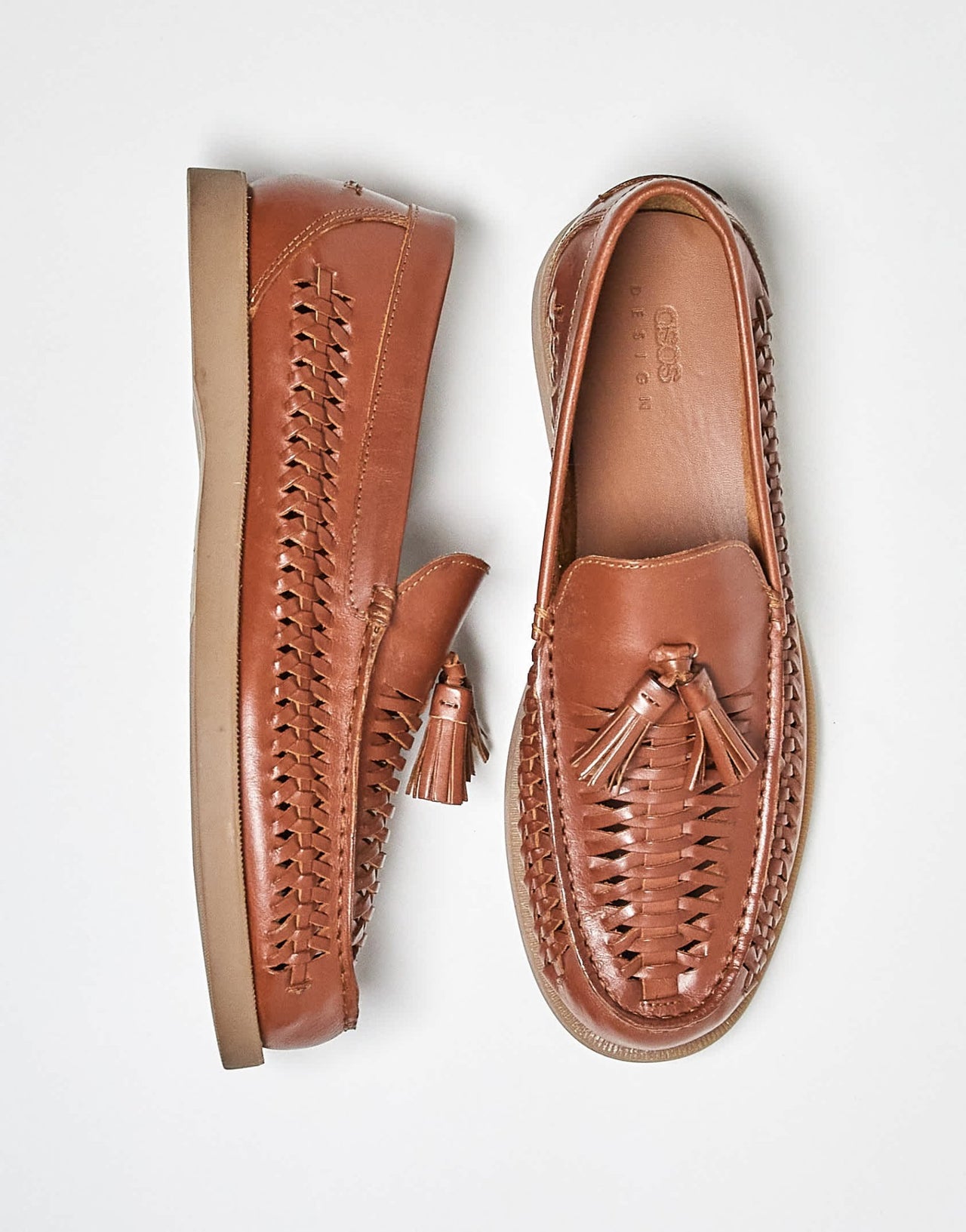 ASOS DESIGN loafers in tan leather with weave - ASOS Sample Sale