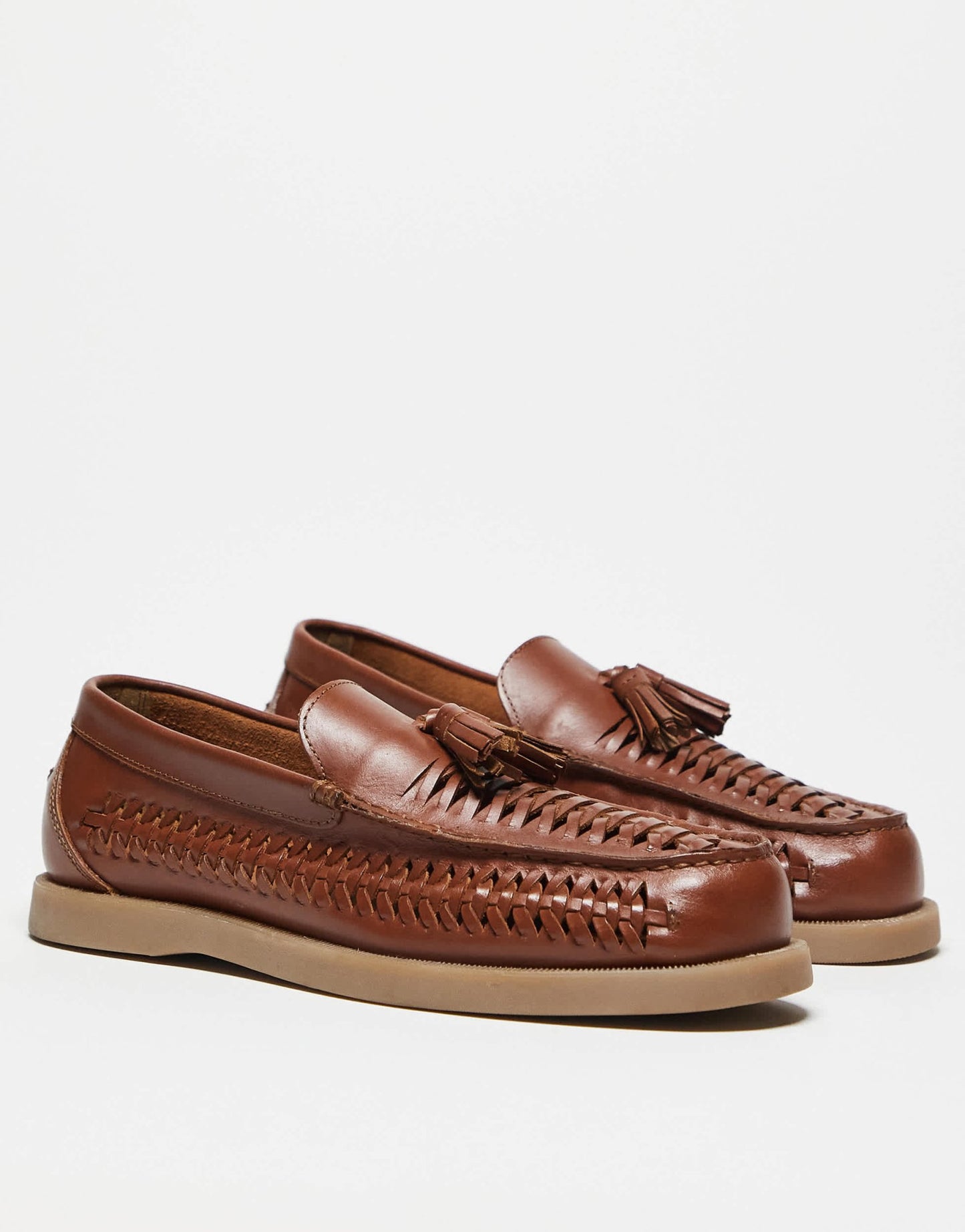ASOS DESIGN loafers in tan leather with weave - ASOS Sample Sale