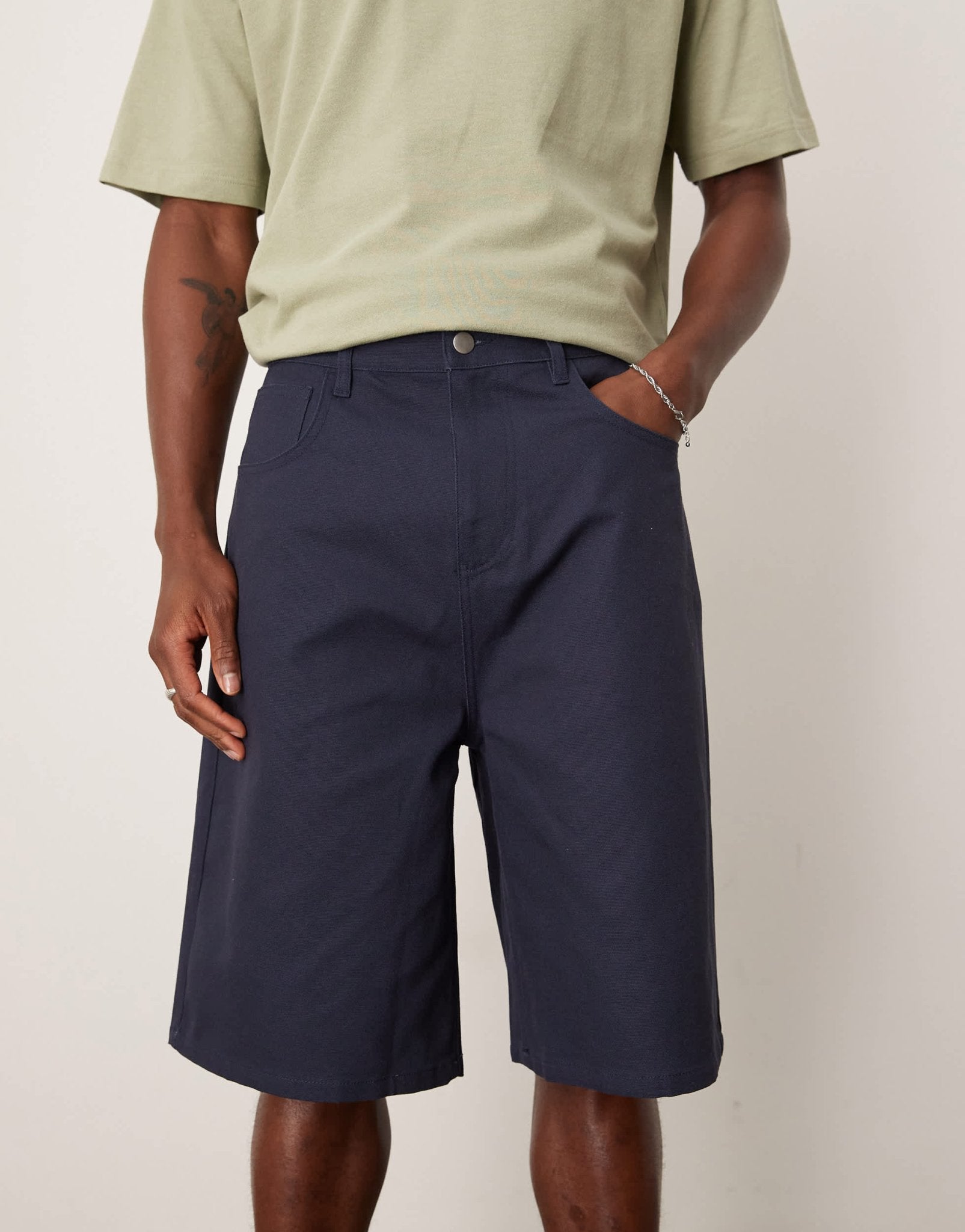 ASOS DESIGN long length canvas short in navy - ASOS Sample Sale