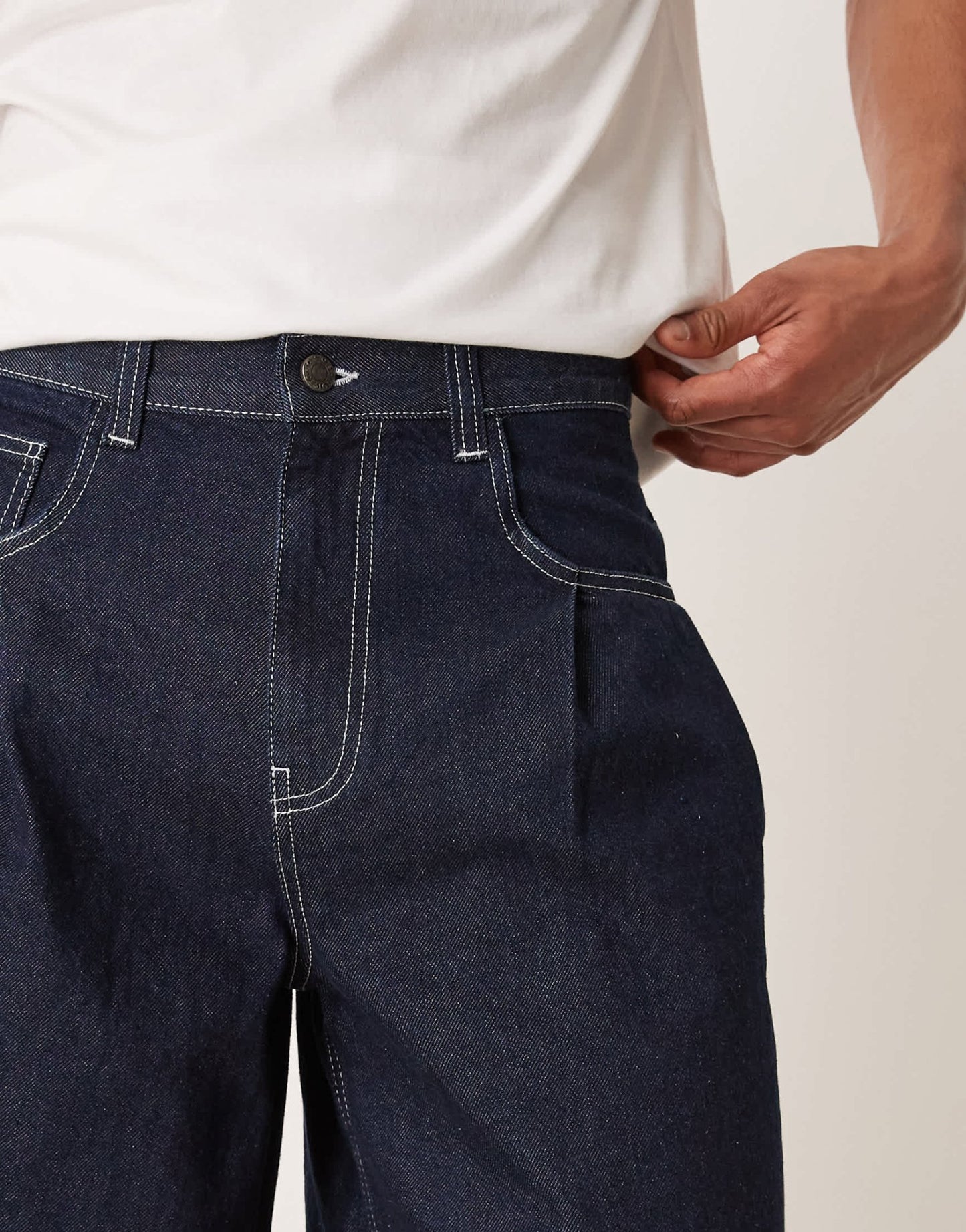 ASOS DESIGN long length denim jorts with pocket pleats in raw wash - ASOS Sample Sale