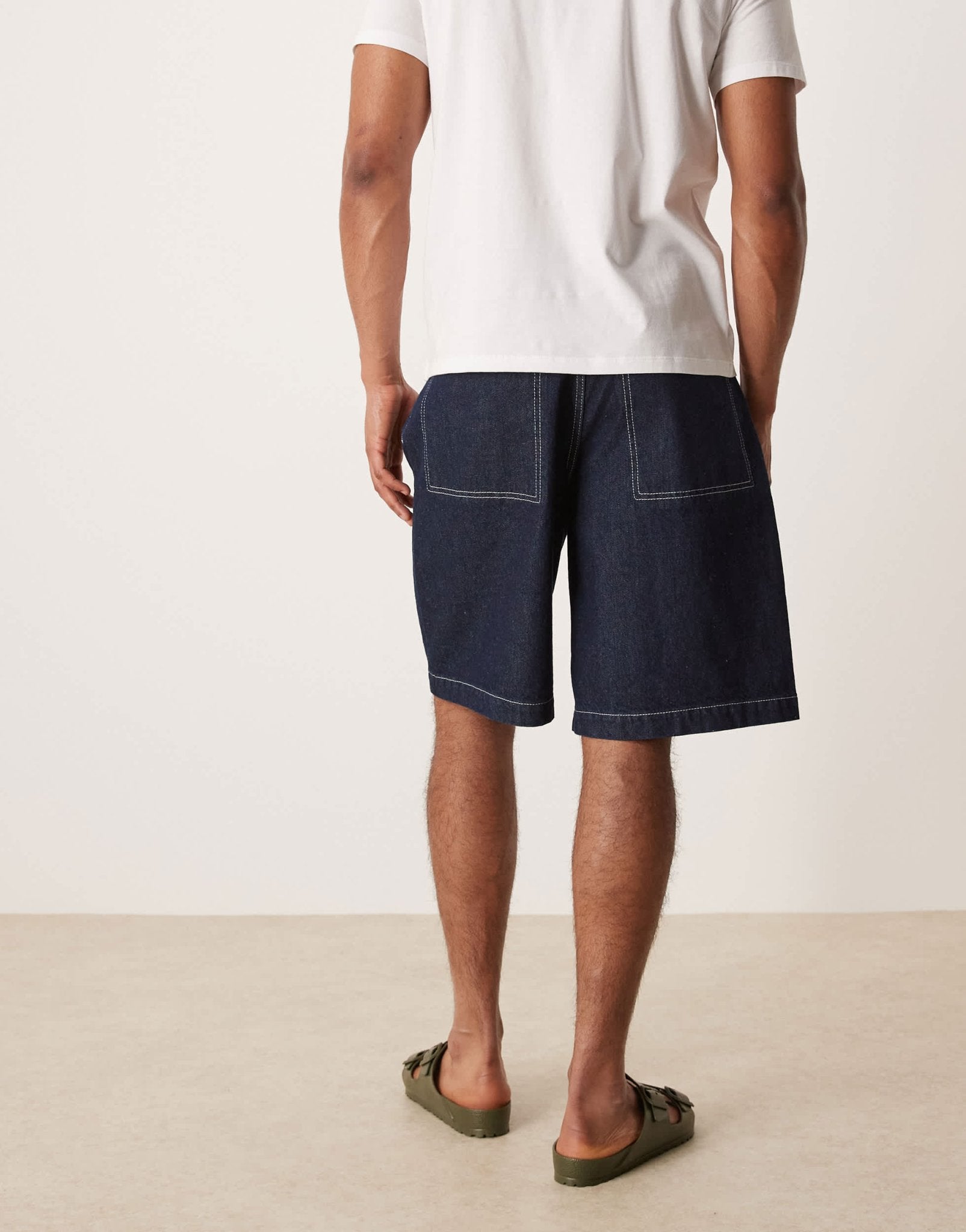 ASOS DESIGN long length denim jorts with pocket pleats in raw wash - ASOS Sample Sale