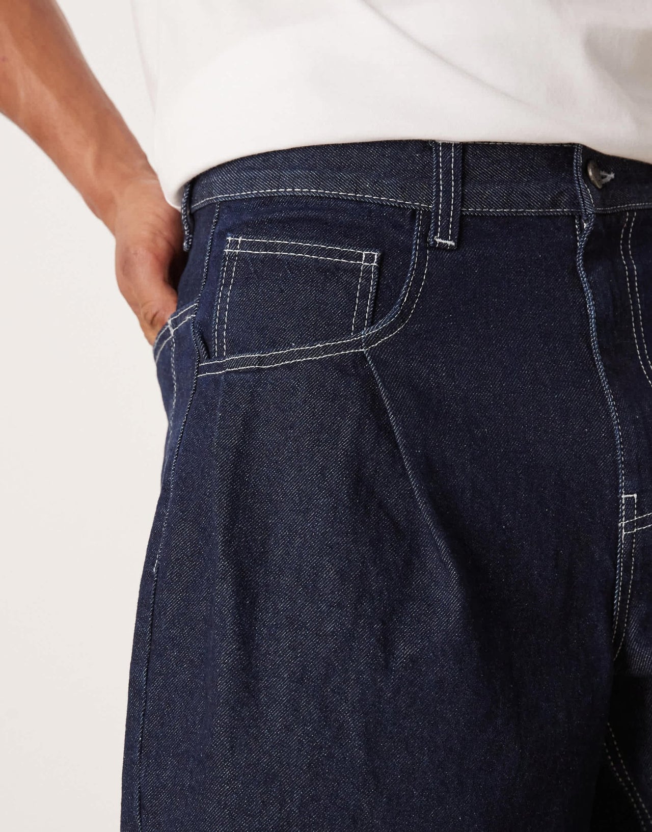 ASOS DESIGN long length denim jorts with pocket pleats in raw wash - ASOS Sample Sale