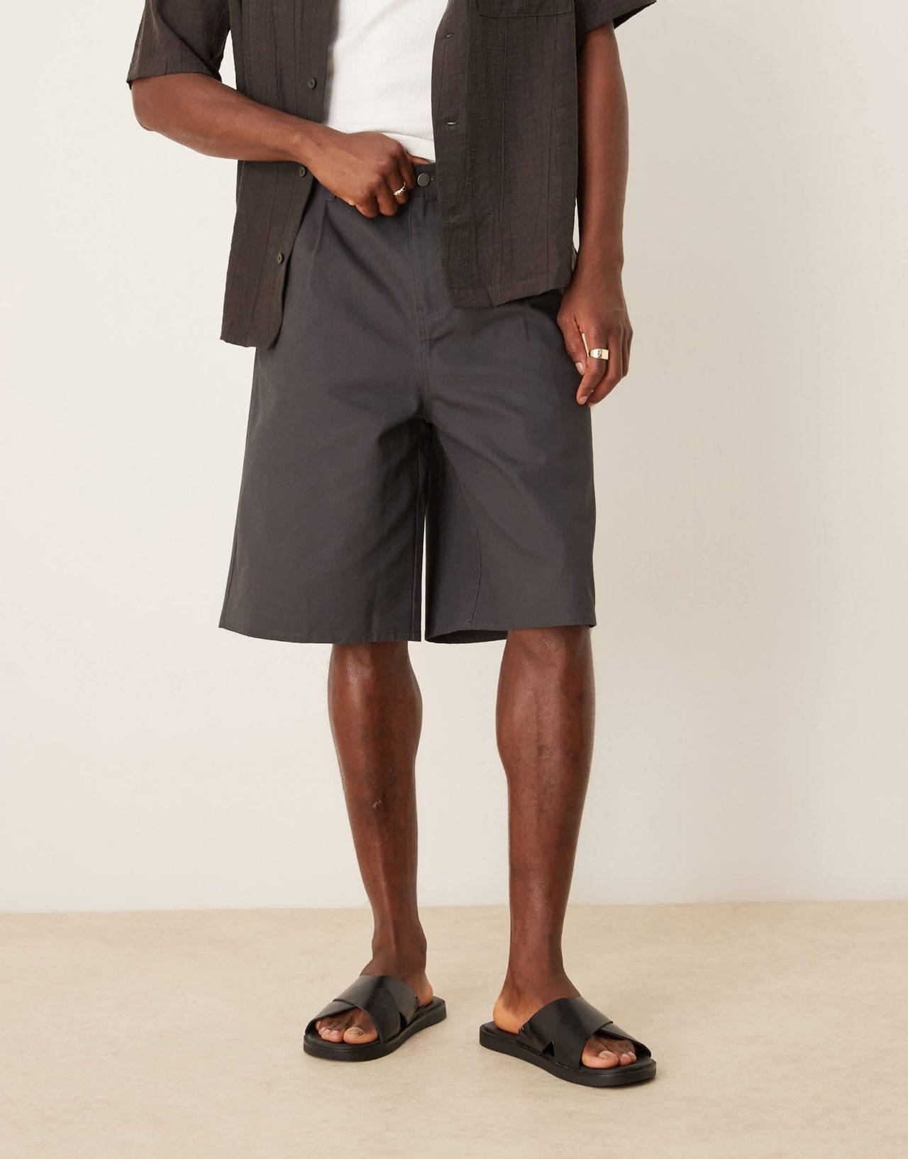 ASOS DESIGN long length pleated shorts in charcoal - ASOS Sample Sale
