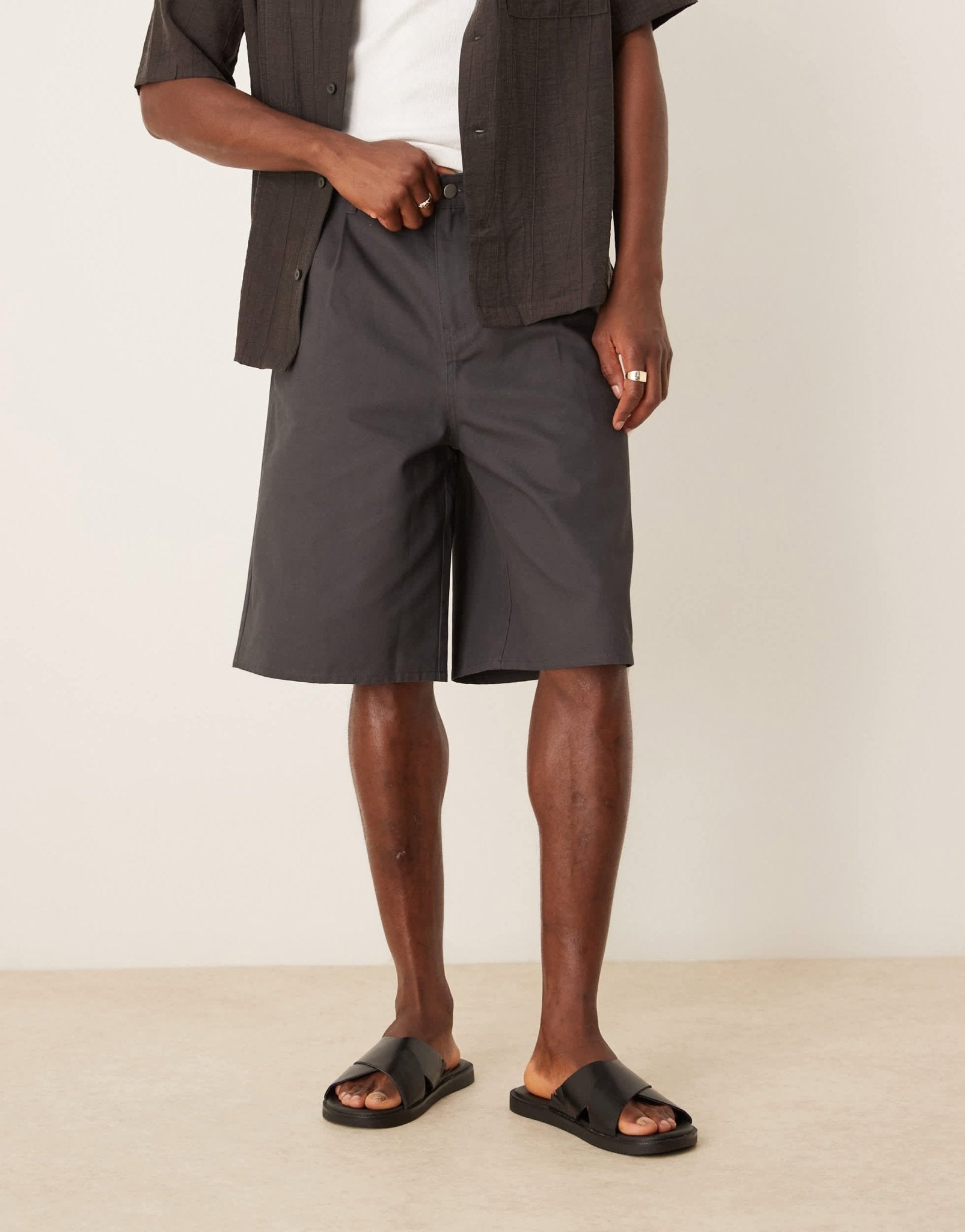 ASOS DESIGN long length pleated shorts in charcoal - ASOS Sample Sale