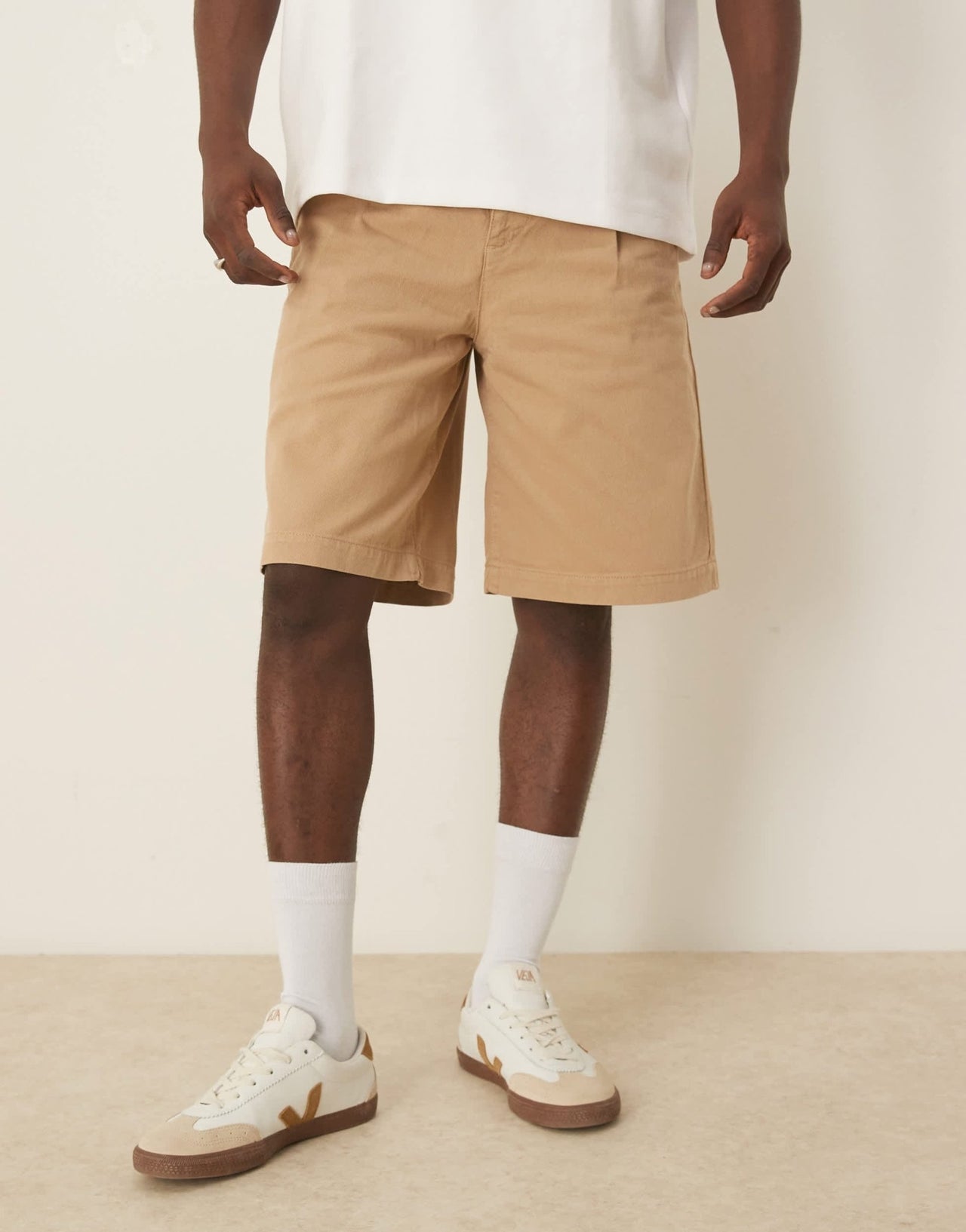 ASOS DESIGN long length pleated shorts with double darts in beige - ASOS Sample Sale
