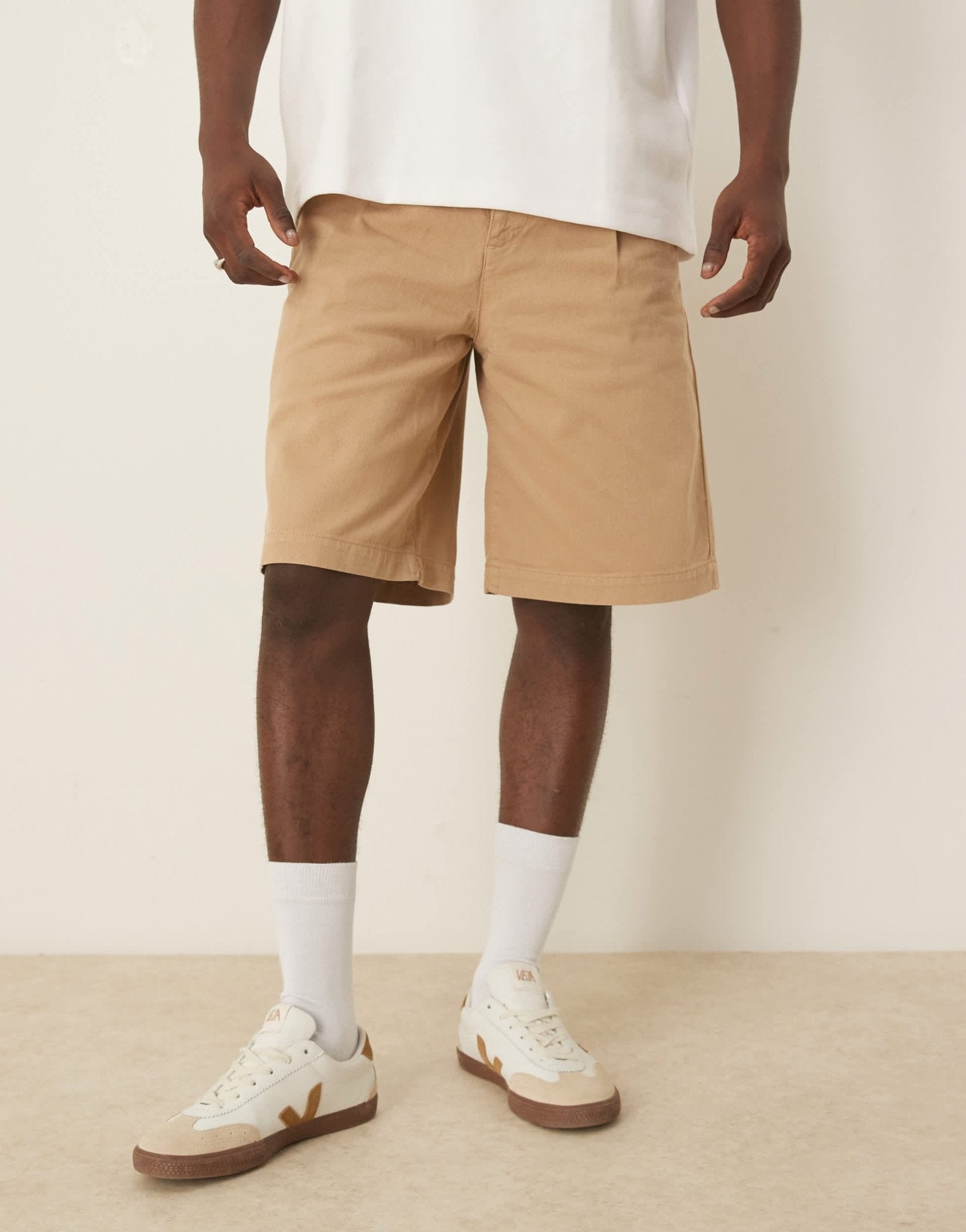 ASOS DESIGN long length pleated shorts with double darts in beige - ASOS Sample Sale