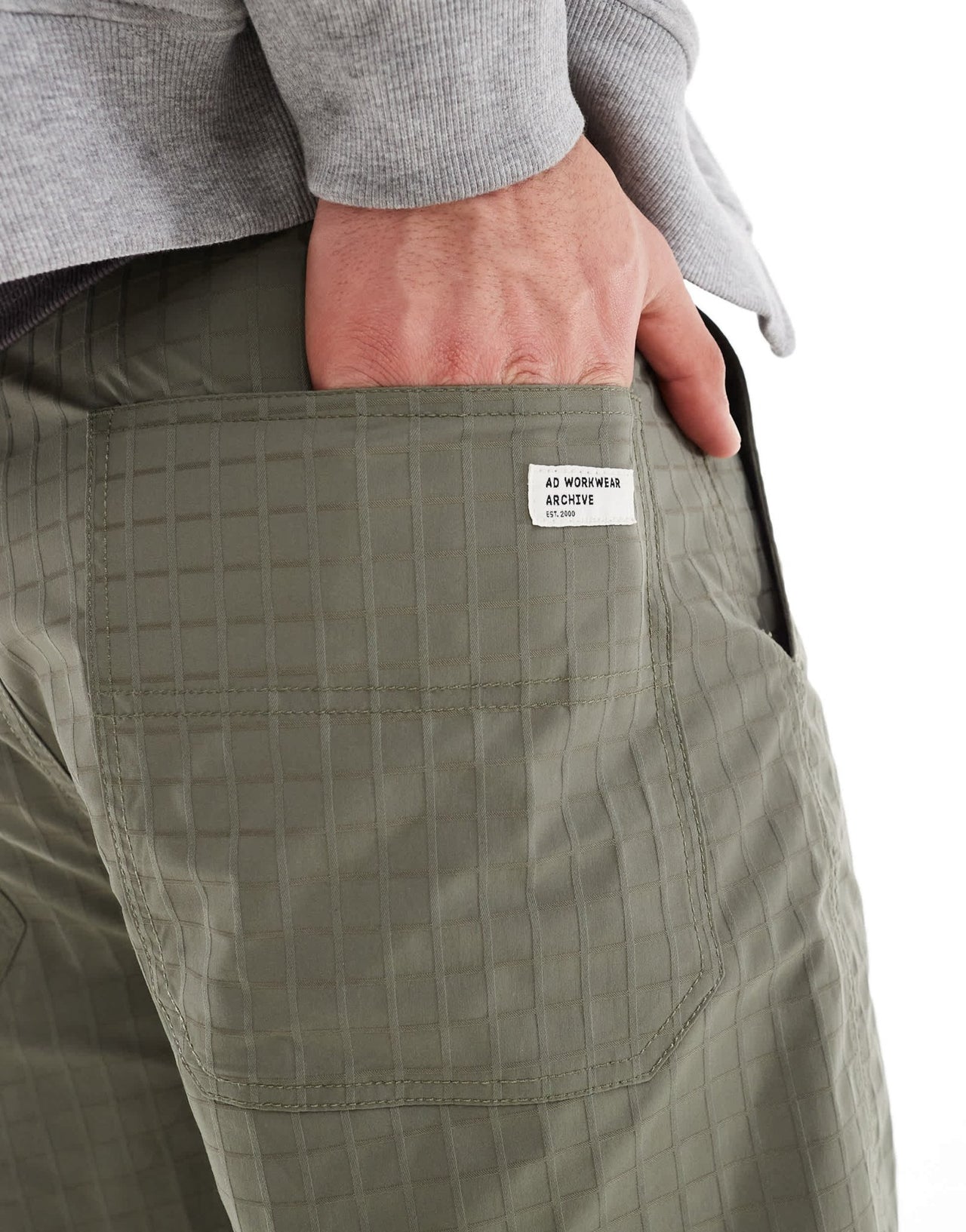 ASOS DESIGN long length textured shorts with workwear patch in green - ASOS Sample Sale