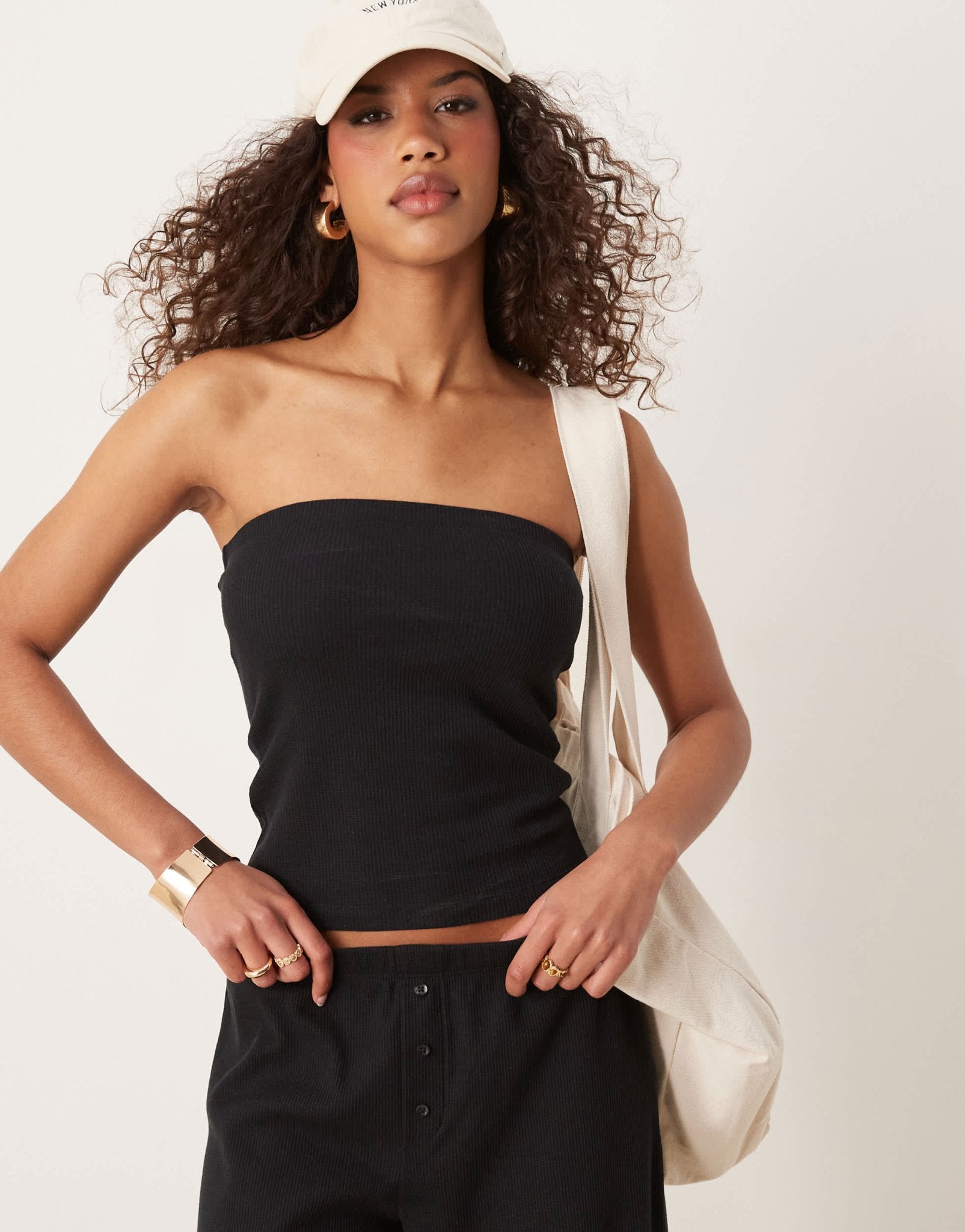 ASOS DESIGN long line waffle bandeau in black - ASOS Sample Sale