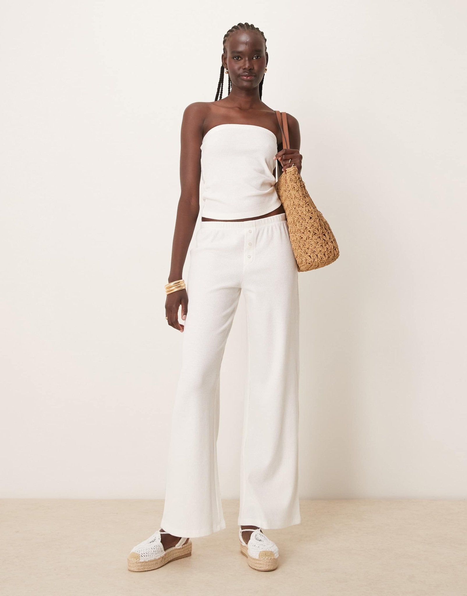 ASOS DESIGN long line waffle bandeau in cream - ASOS Sample Sale
