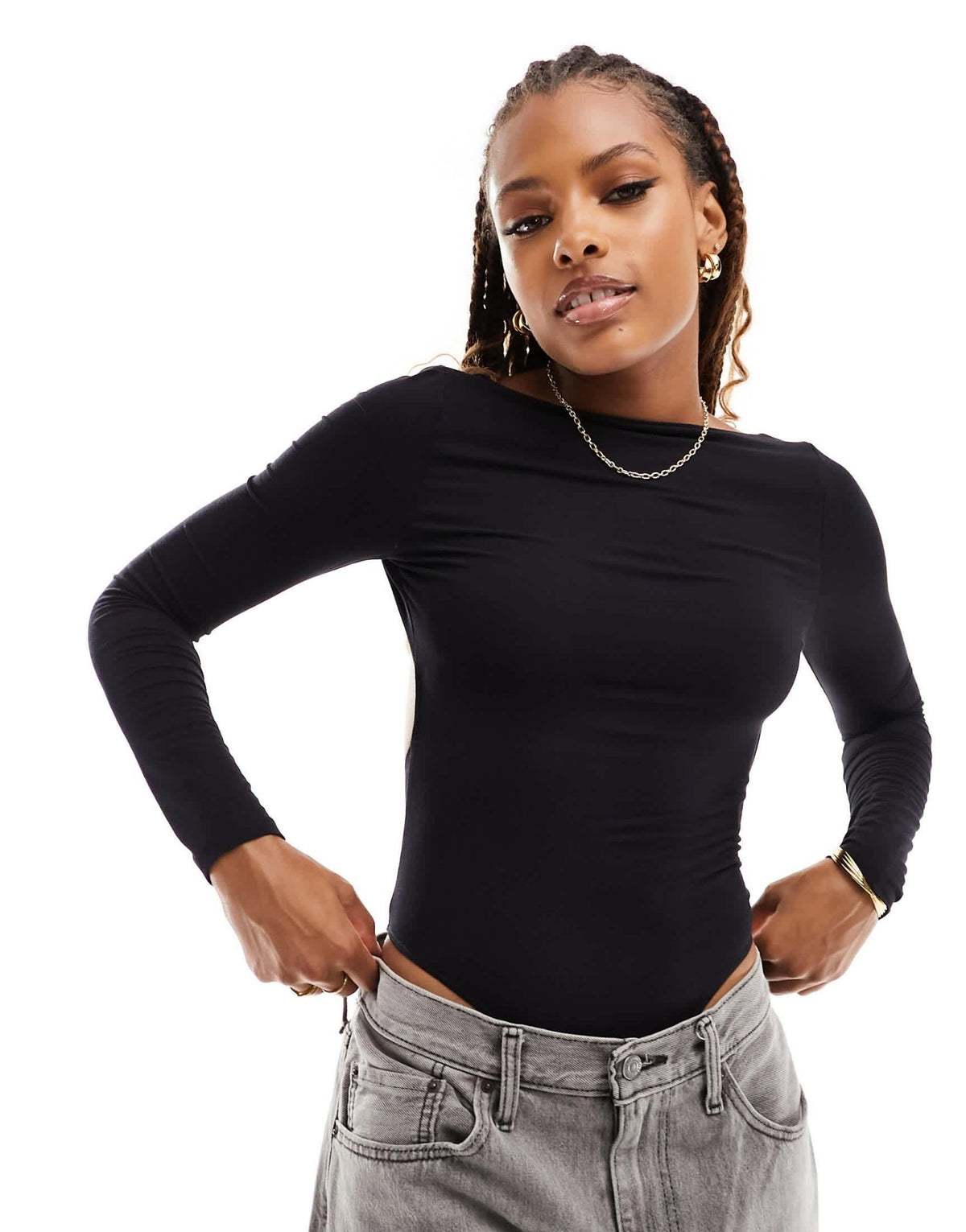 ASOS DESIGN long sleeve backless scoop bodysuit in black - ASOS Sample Sale