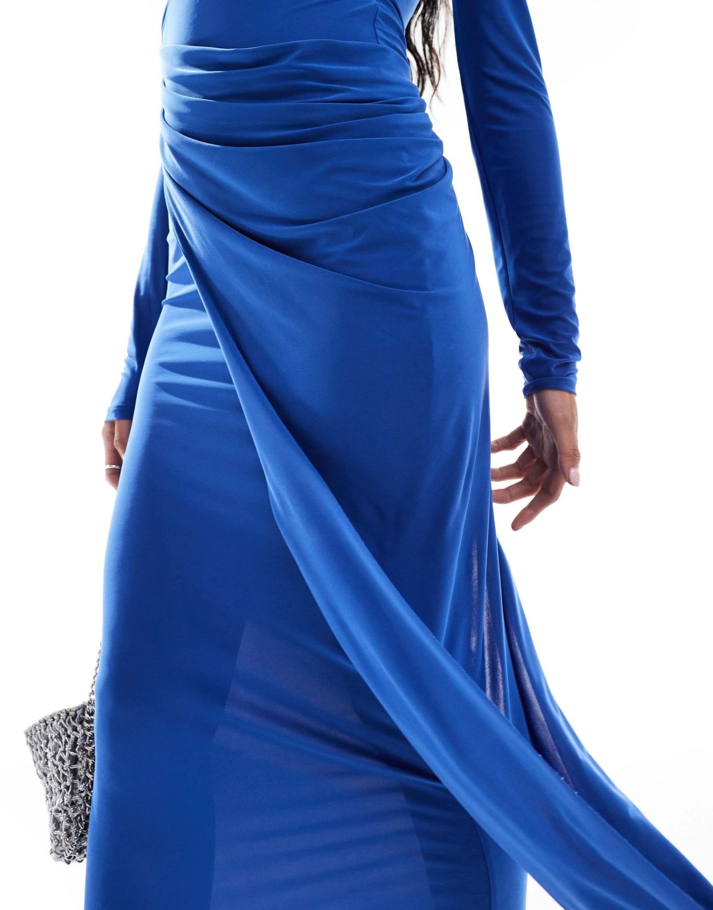ASOS DESIGN long sleeve drape detail maxi dress in blue - ASOS Sample Sale