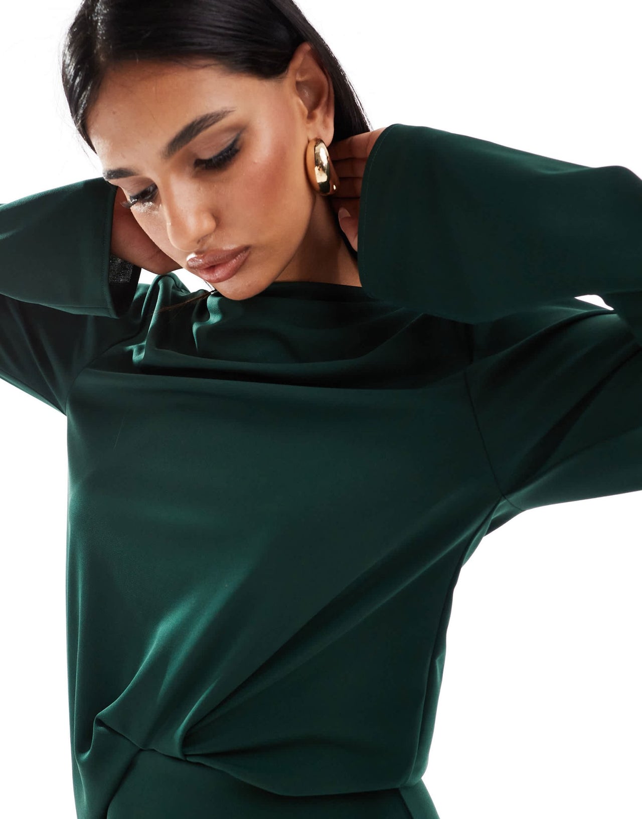 ASOS DESIGN long sleeve drape detail maxi dress in forest green - ASOS Sample Sale