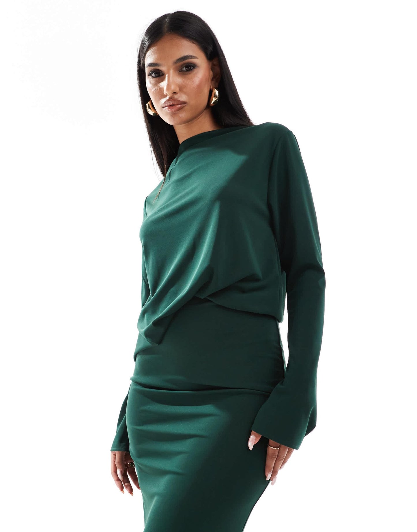 ASOS DESIGN long sleeve drape detail maxi dress in forest green - ASOS Sample Sale