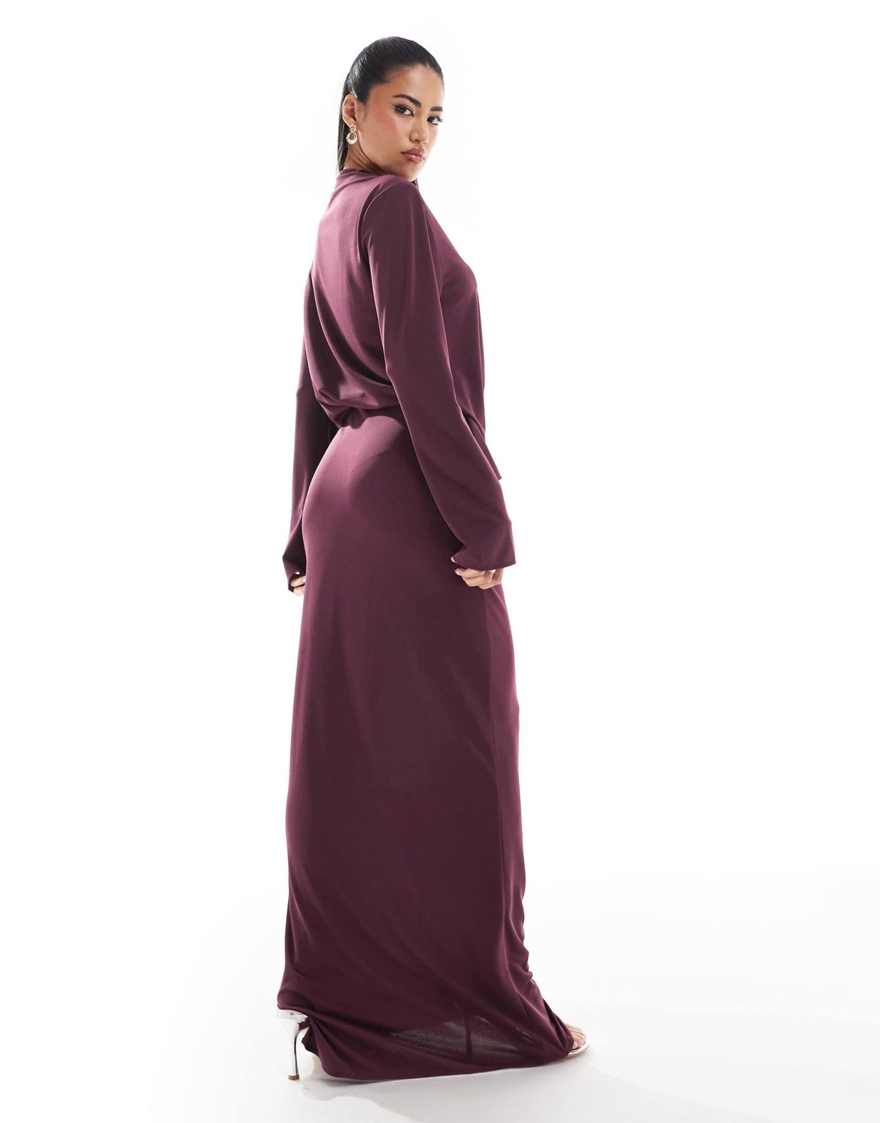 ASOS DESIGN long sleeve drape detail maxi dress in plum - ASOS Sample Sale