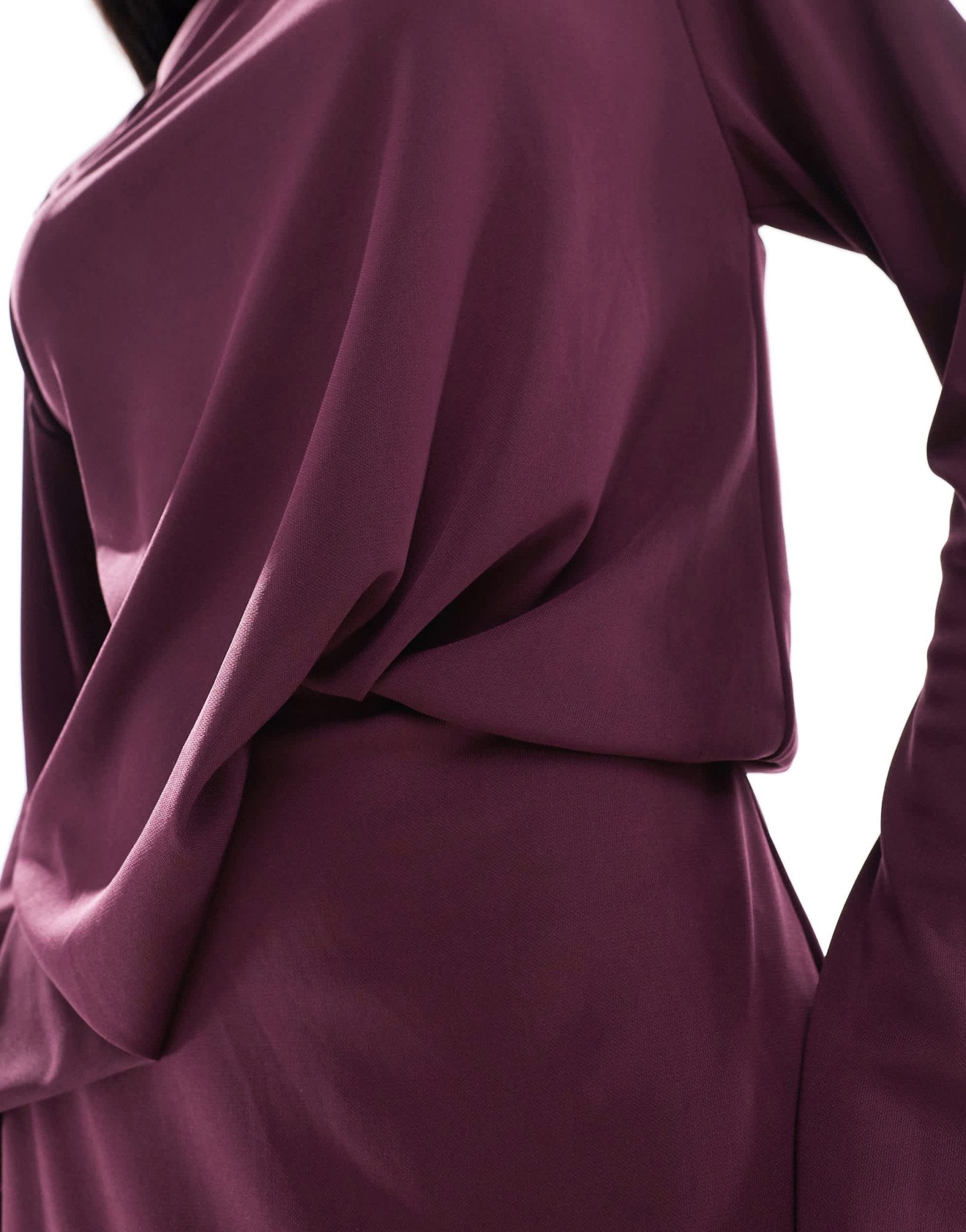 ASOS DESIGN long sleeve drape detail maxi dress in plum - ASOS Sample Sale