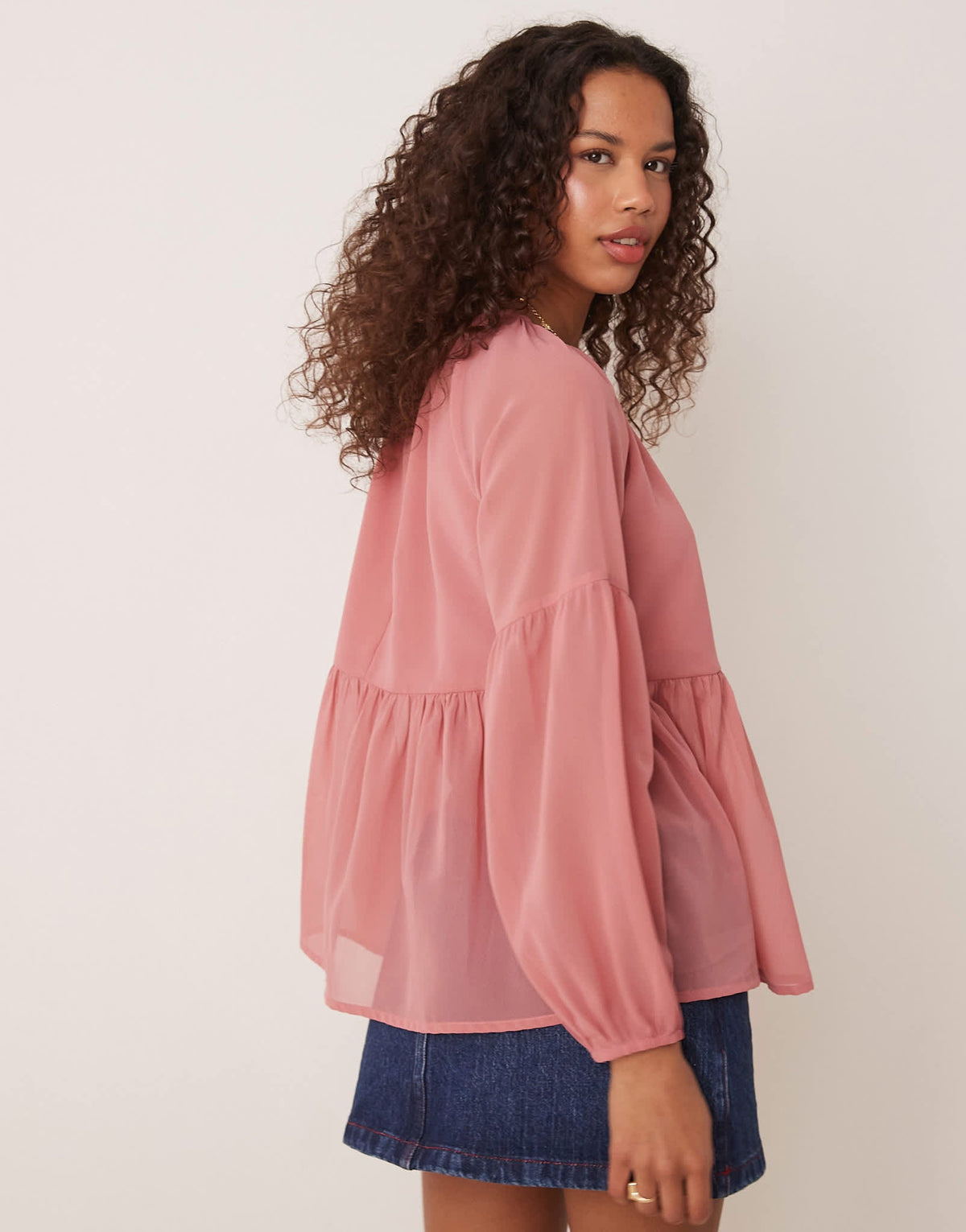 ASOS DESIGN long sleeve floaty smock top in pink - ASOS Sample Sale