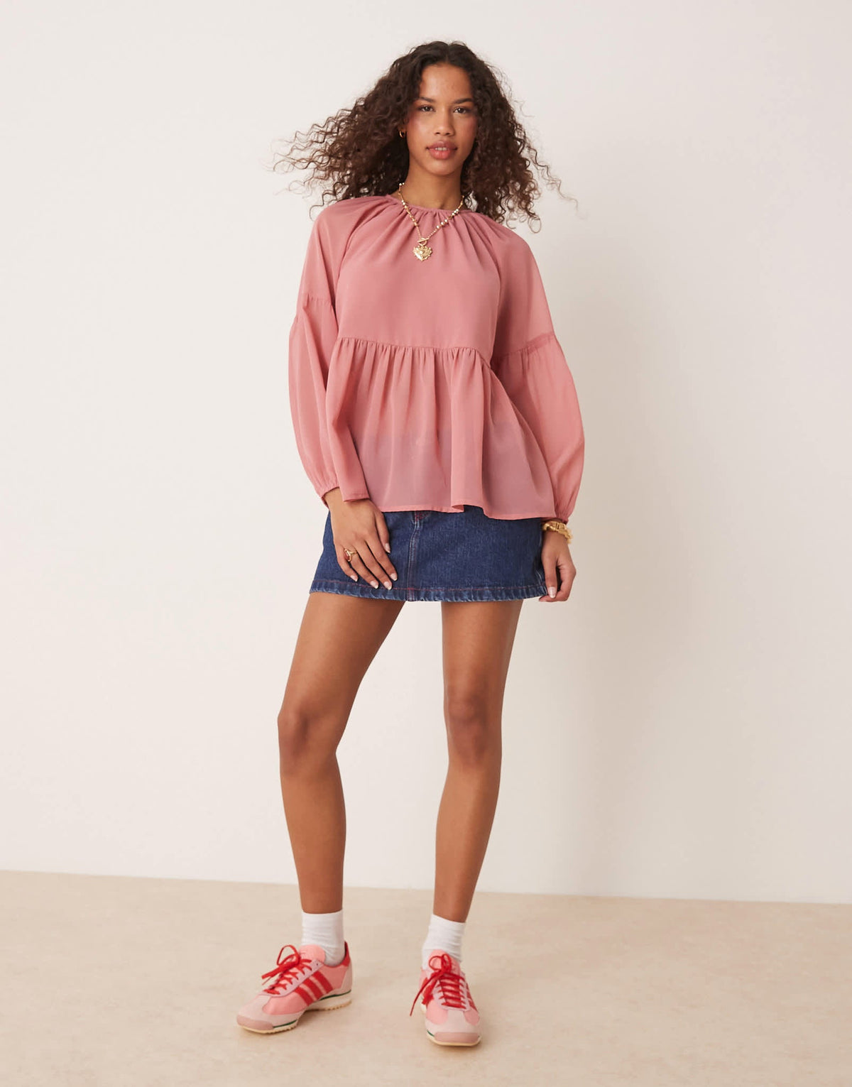 ASOS DESIGN long sleeve floaty smock top in pink - ASOS Sample Sale
