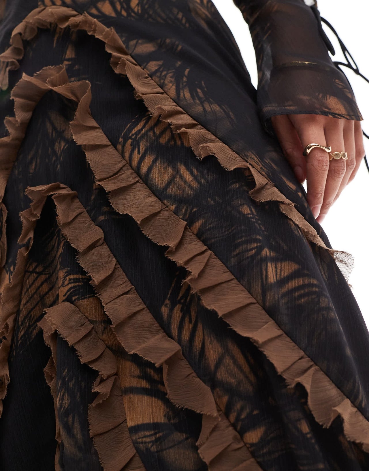 ASOS DESIGN long sleeve frill high low maxi dress in abstract print - ASOS Sample Sale
