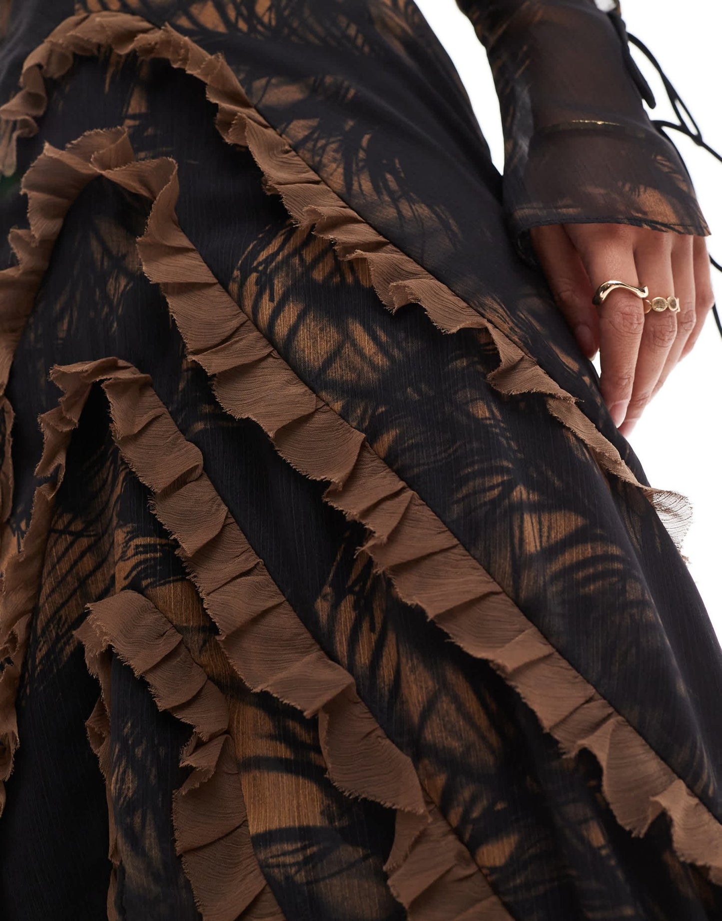 ASOS DESIGN long sleeve frill high low maxi dress in abstract print - ASOS Sample Sale