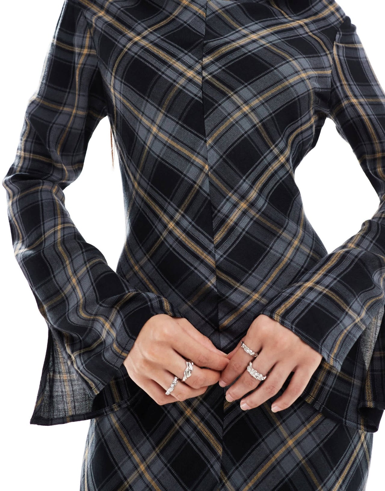 ASOS DESIGN long sleeve maxi dress with cowl neck in navy check - ASOS Sample Sale