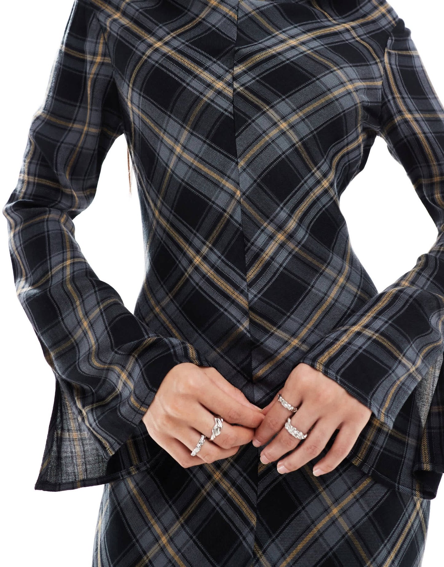 ASOS DESIGN long sleeve maxi dress with cowl neck in navy check - ASOS Sample Sale