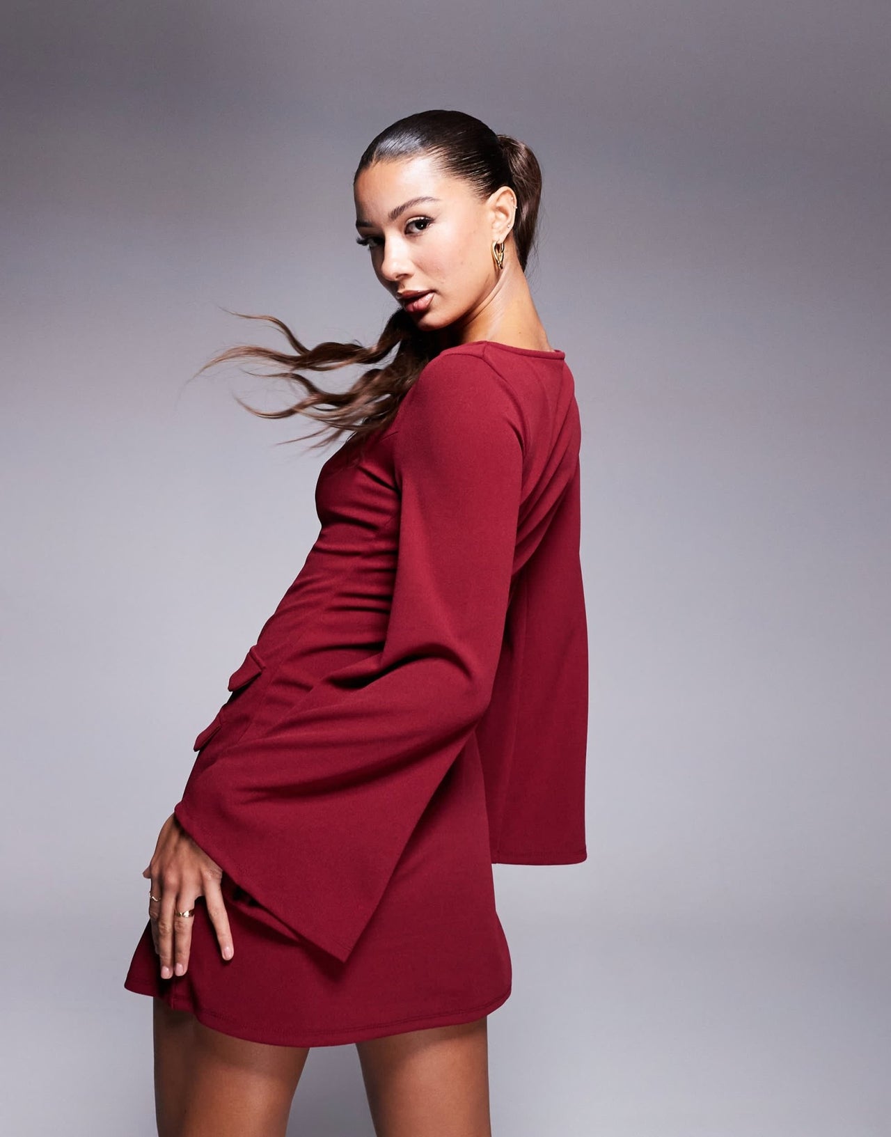 ASOS DESIGN long sleeve mini dress in burgundy in scuba - style fabric - ASOS Sample Sale