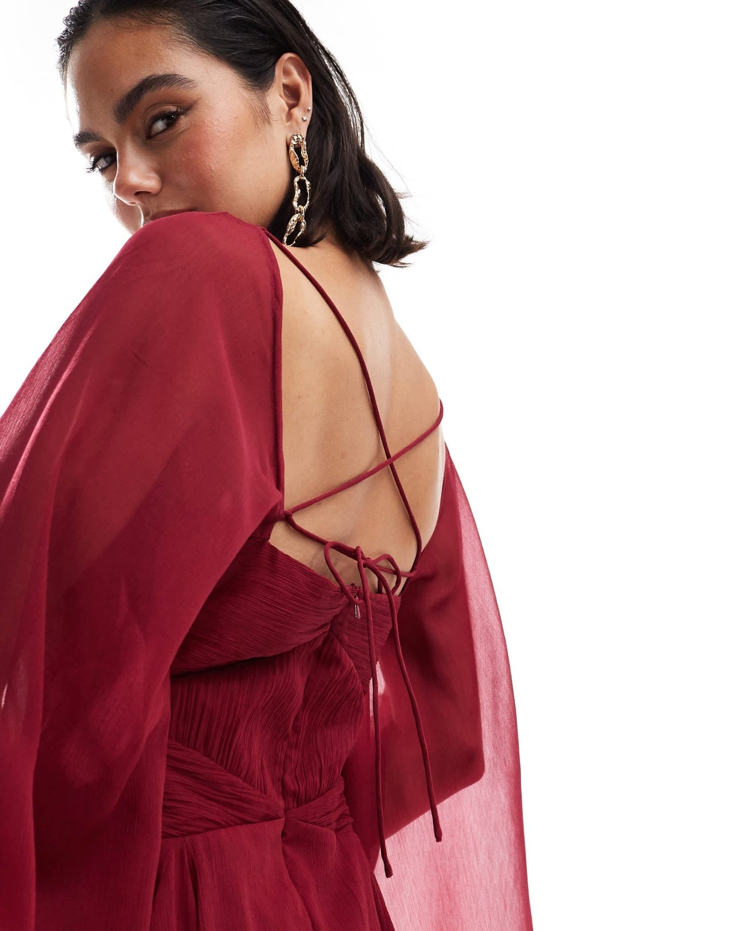 ASOS DESIGN long sleeve mini dress with godets in burgundy - ASOS Sample Sale
