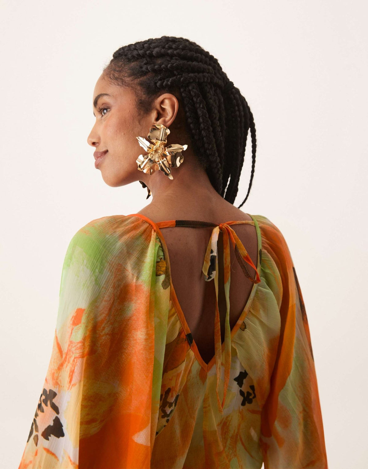 ASOS DESIGN long sleeve puff blouson maxi dress in overblown orange floral print - ASOS Sample Sale
